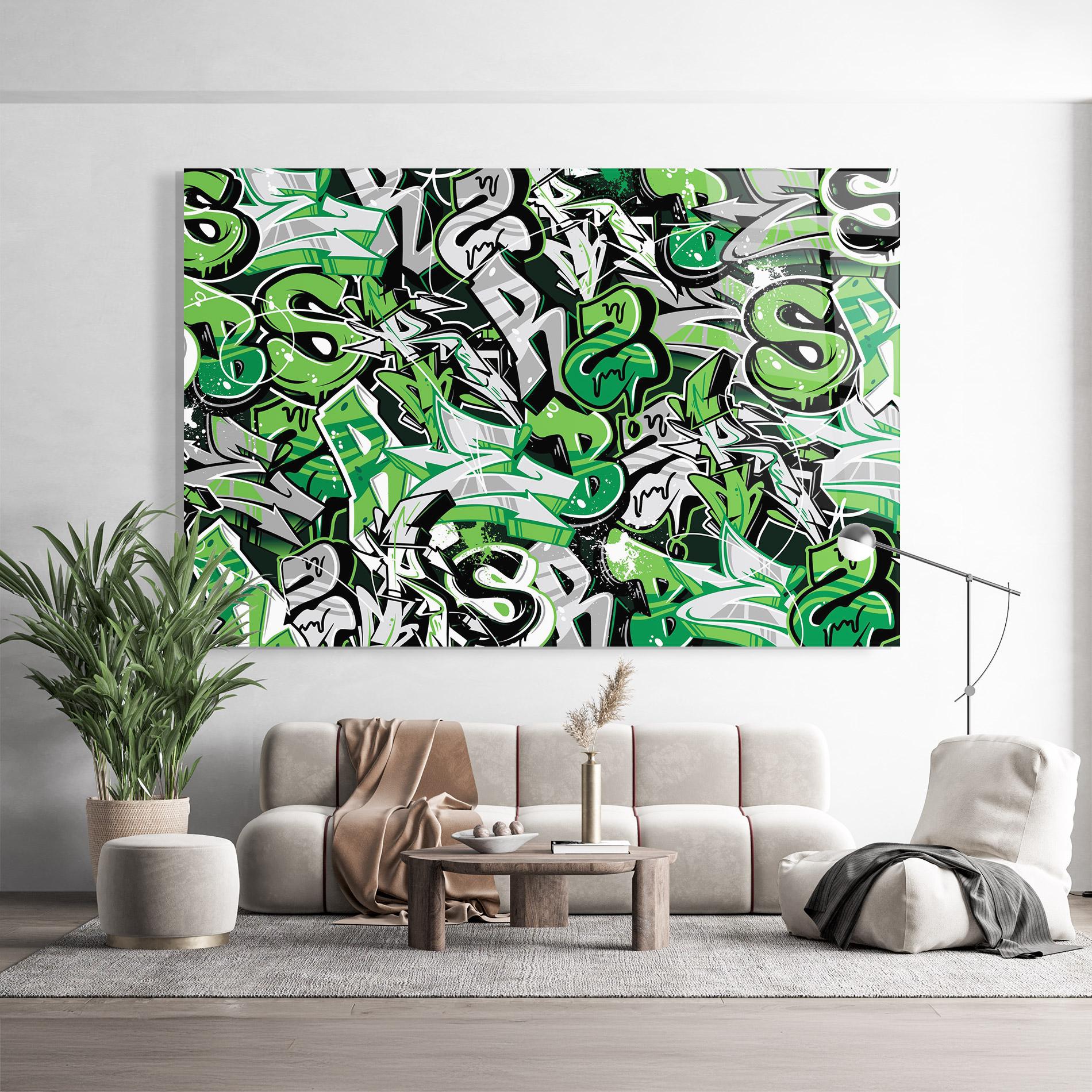 Üvegkép Green Graffiti Letters mockup 9