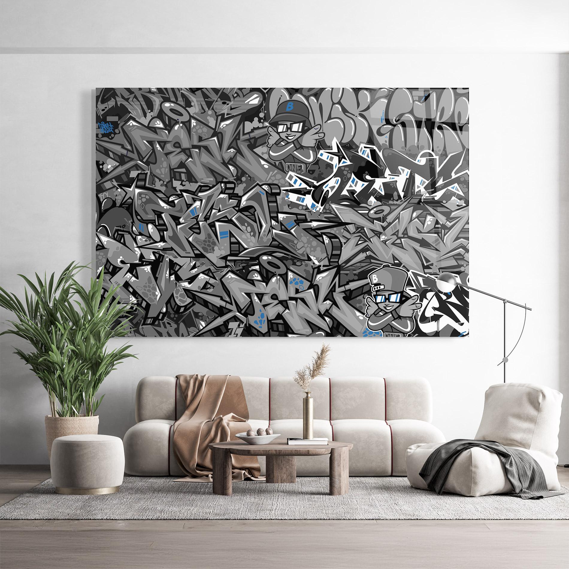 Üvegkép Grey Blue Graffiti mockup 9