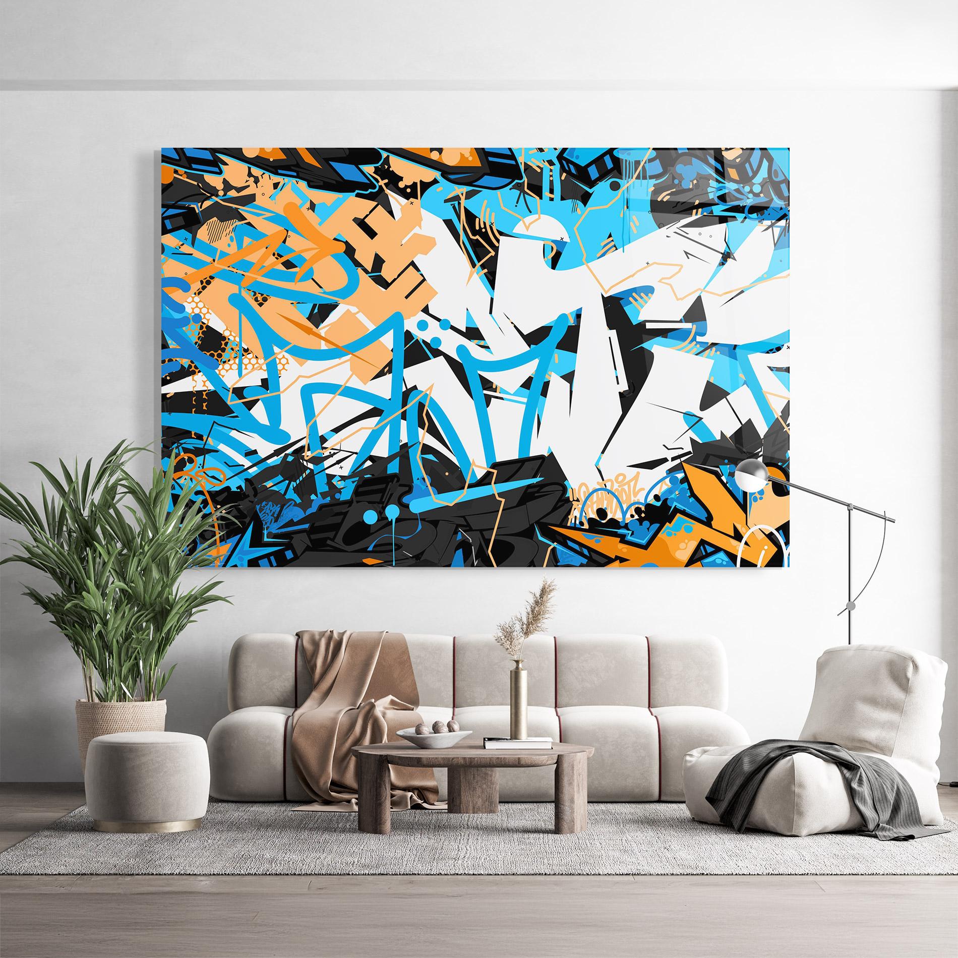 Üvegkép White Orange Graffiti mockup 9