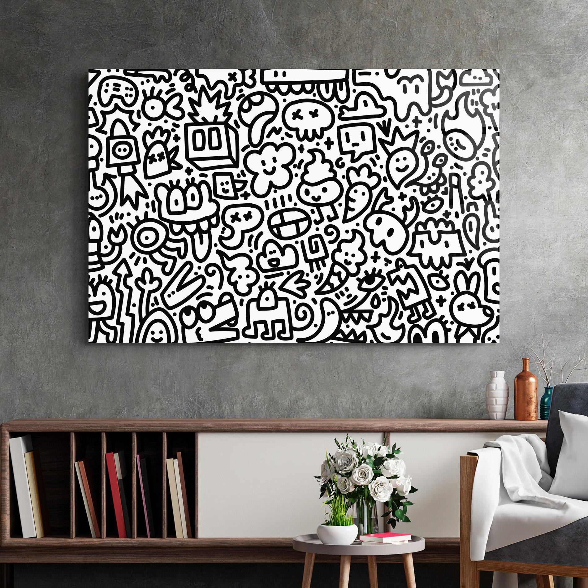 Üvegkép Black Line Doodle mockup 2