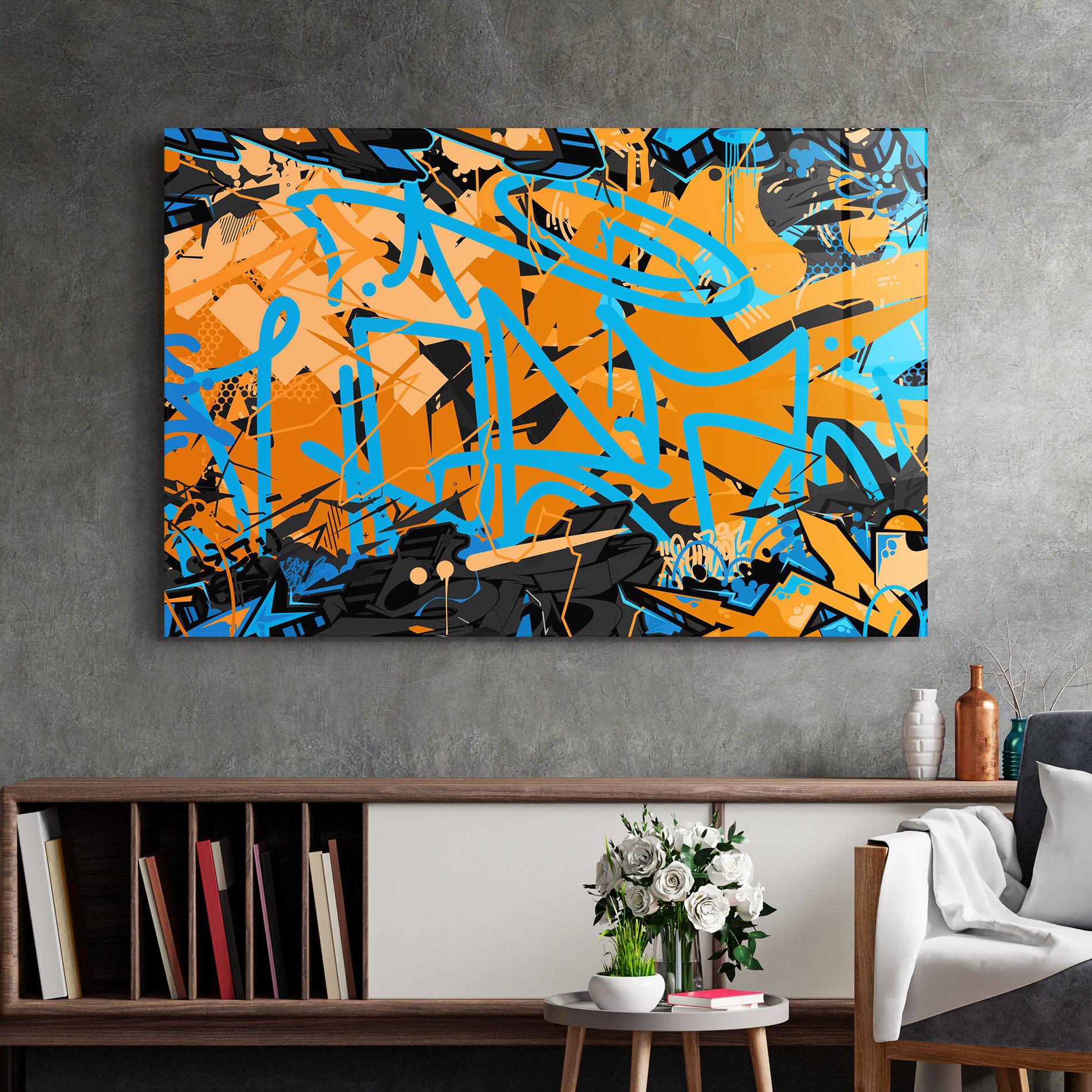 Üvegkép Blue Orange Graffiti mockup 2