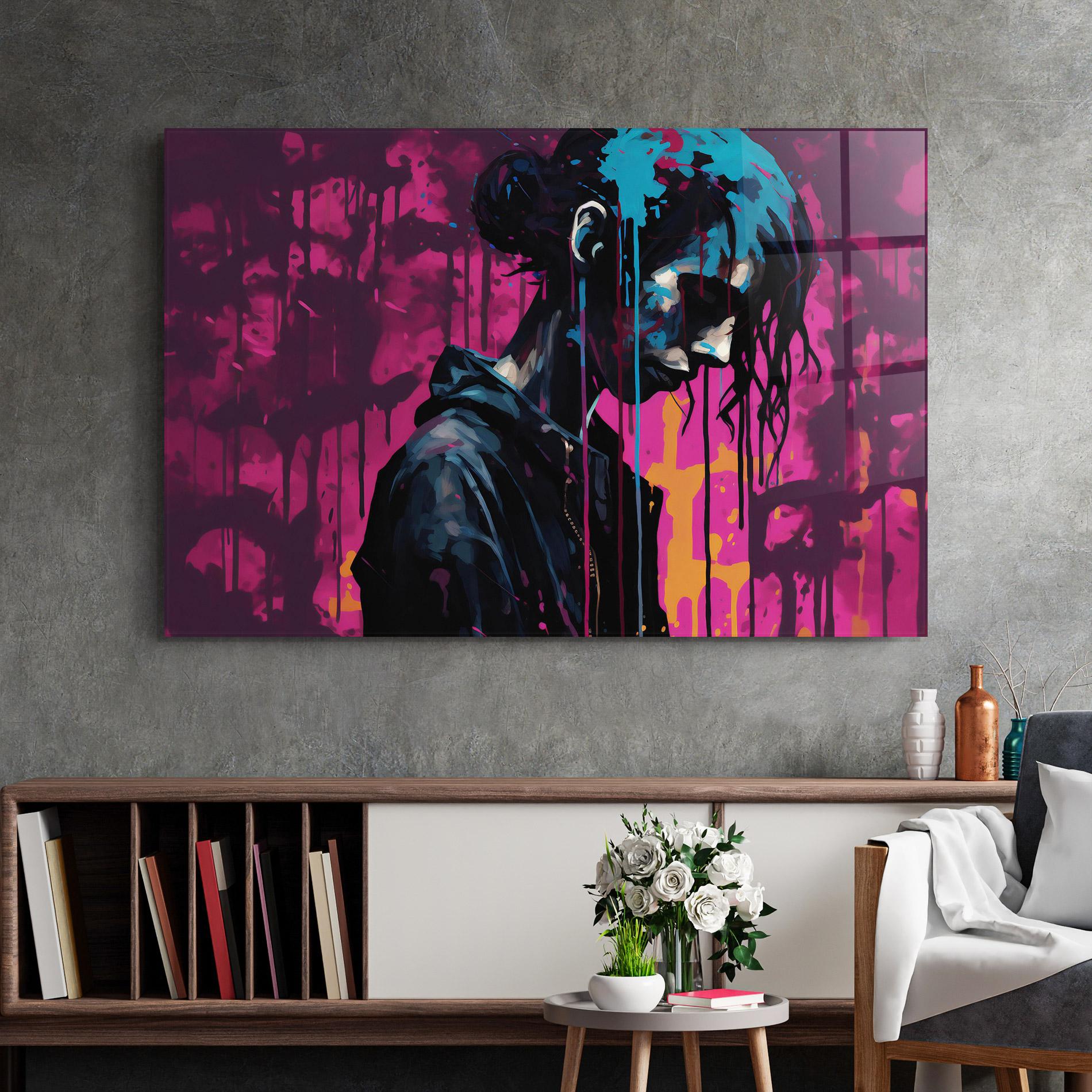 Üvegkép Blue Pink Paint Falling mockup 2