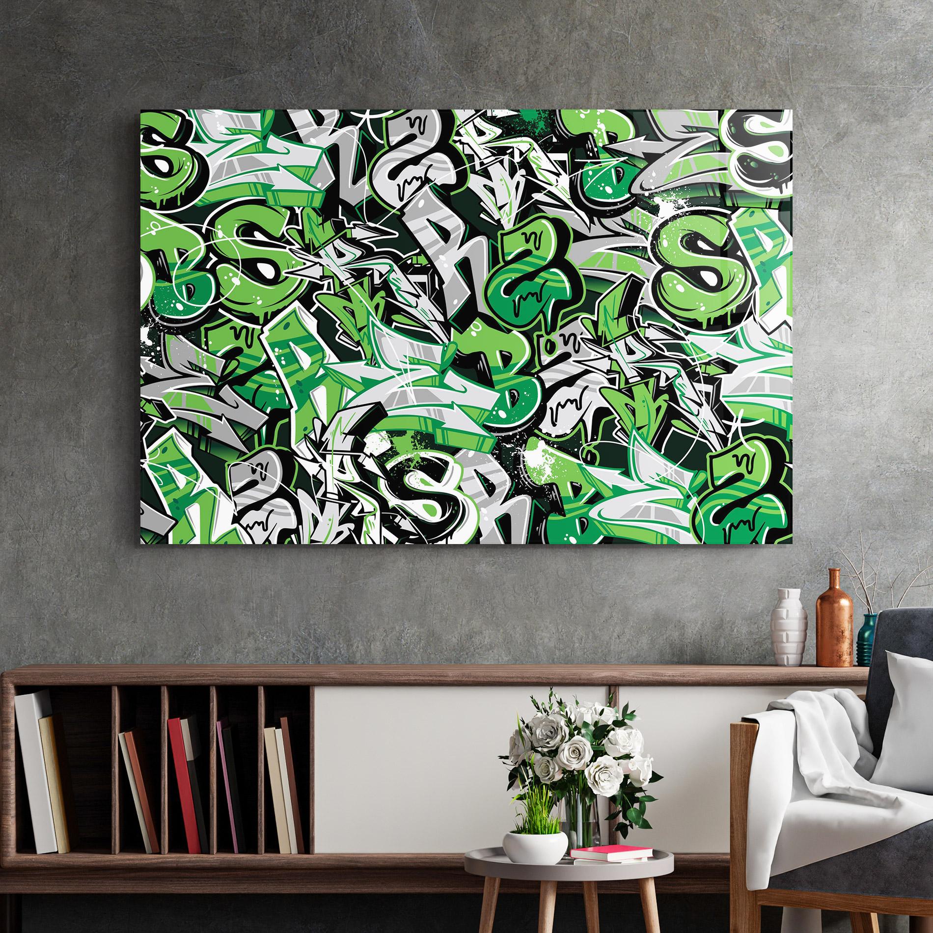 Üvegkép Green Graffiti Letters mockup 2