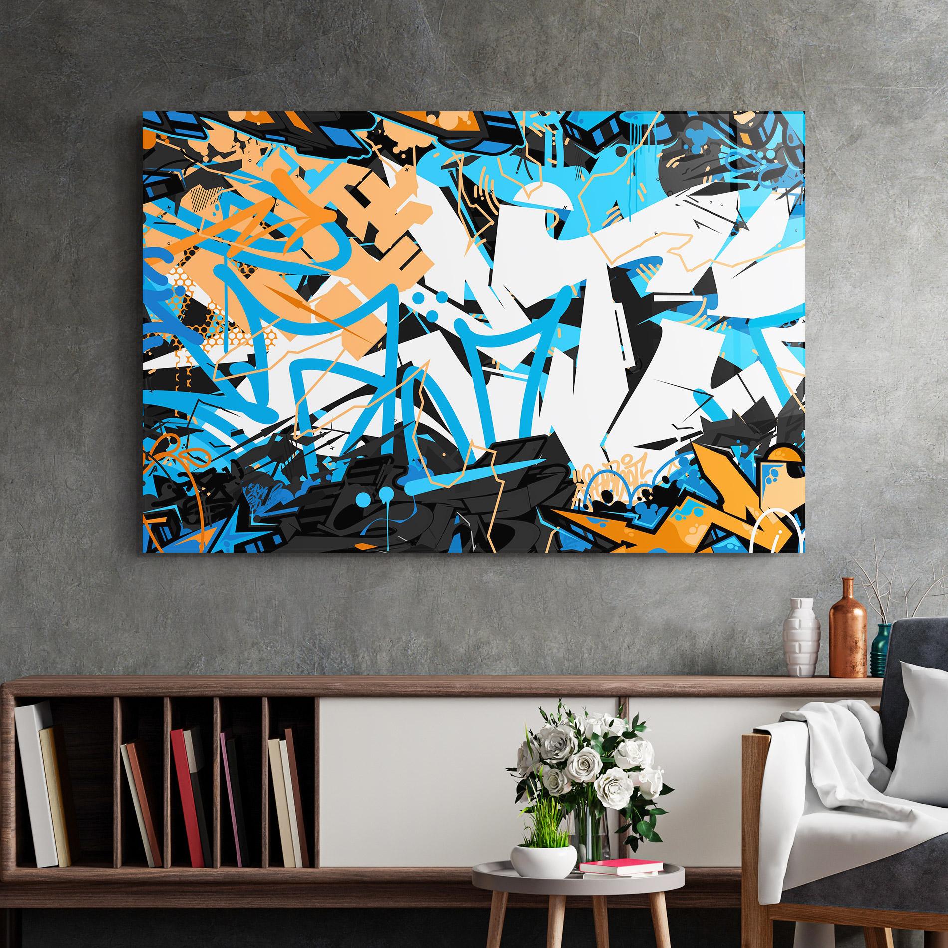 Üvegkép White Orange Graffiti mockup 2