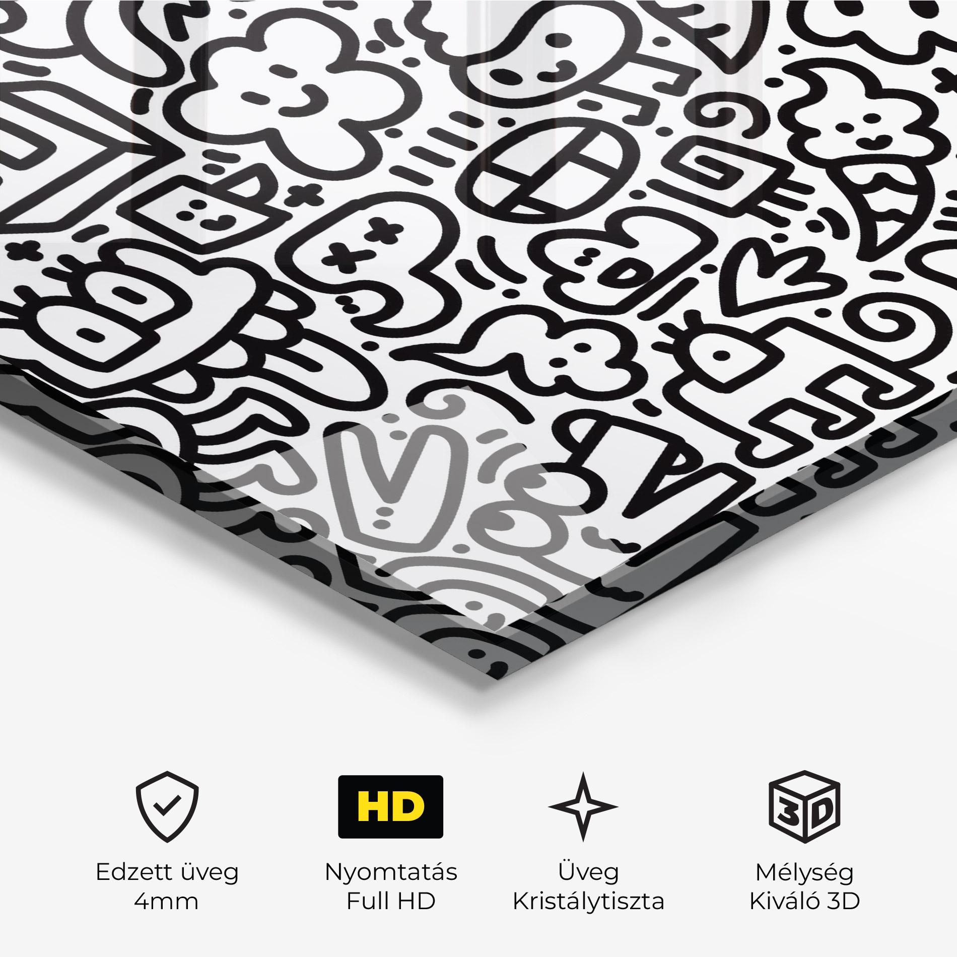 Üvegkép Black Line Doodle mockup 3