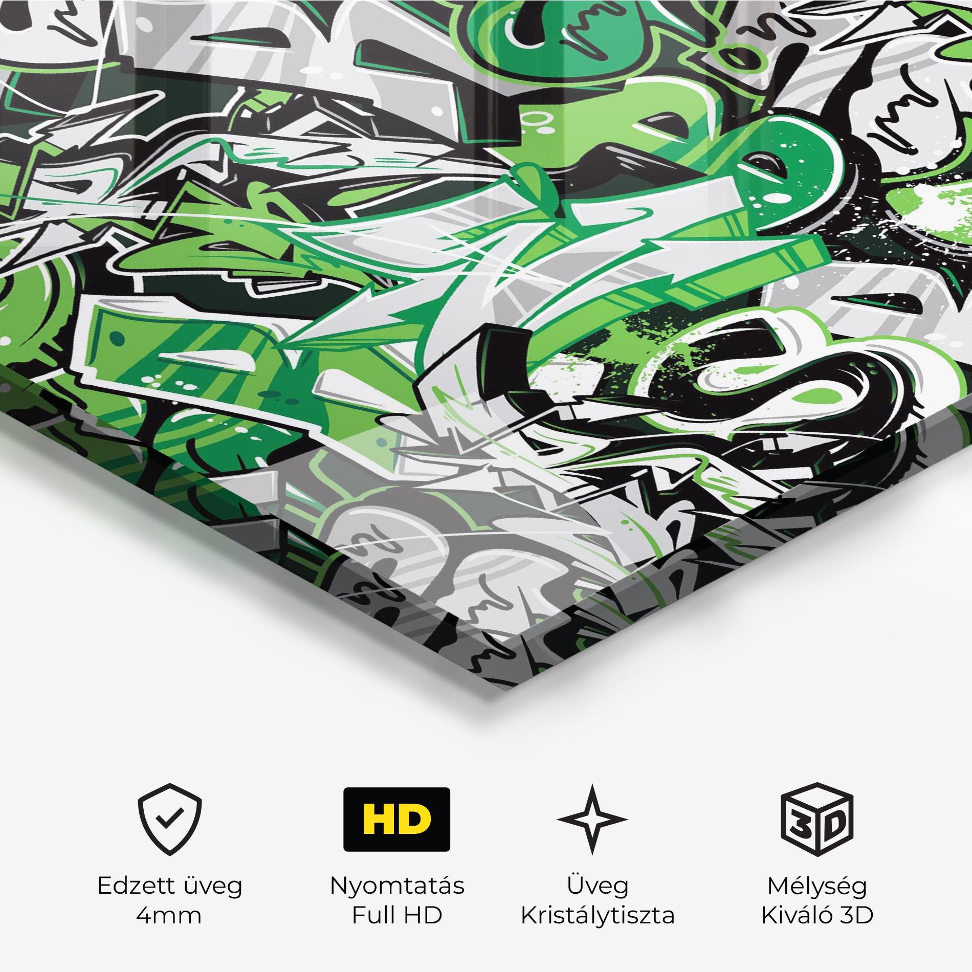 Üvegkép Green Graffiti Letters mockup 3