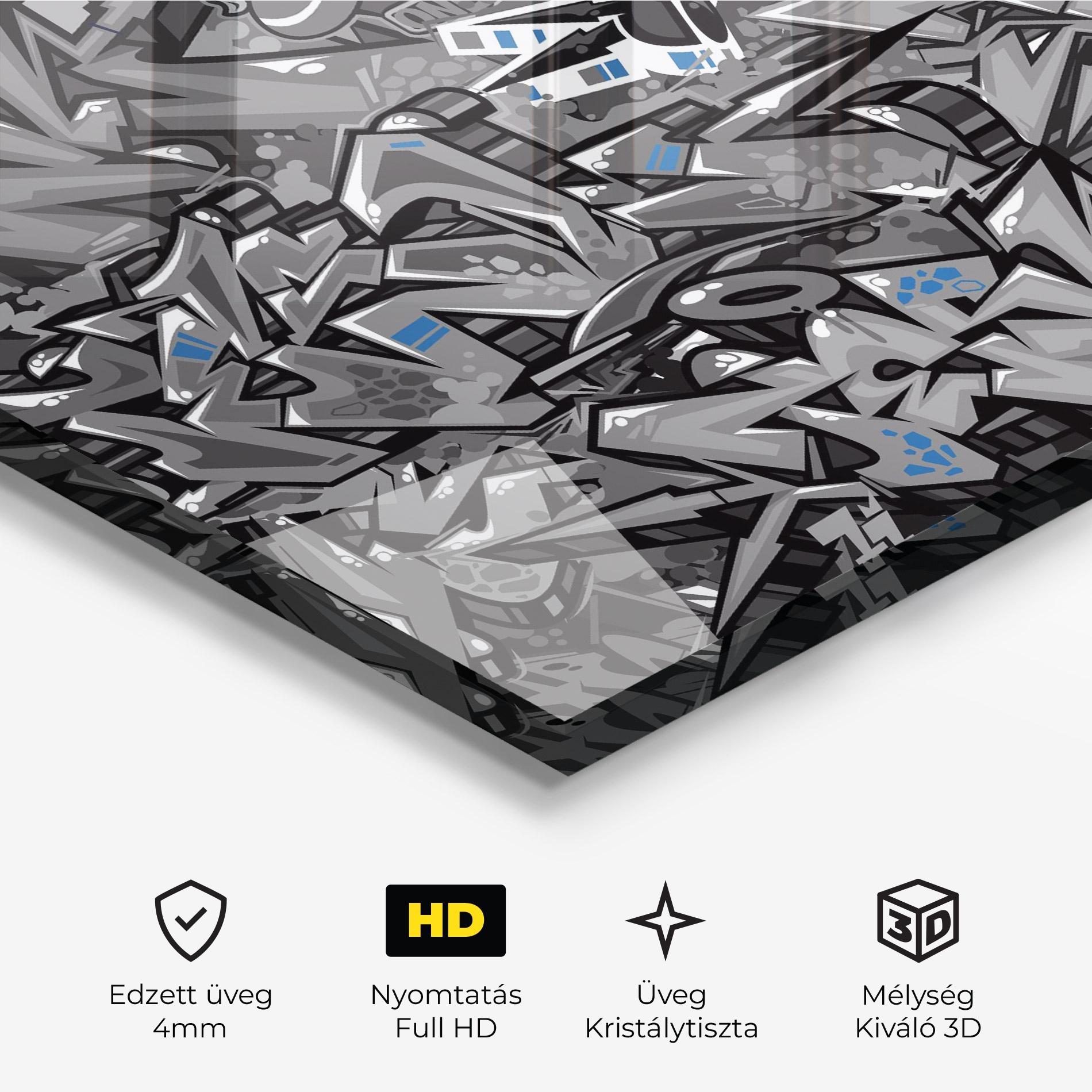 Üvegkép Grey Blue Graffiti mockup 3