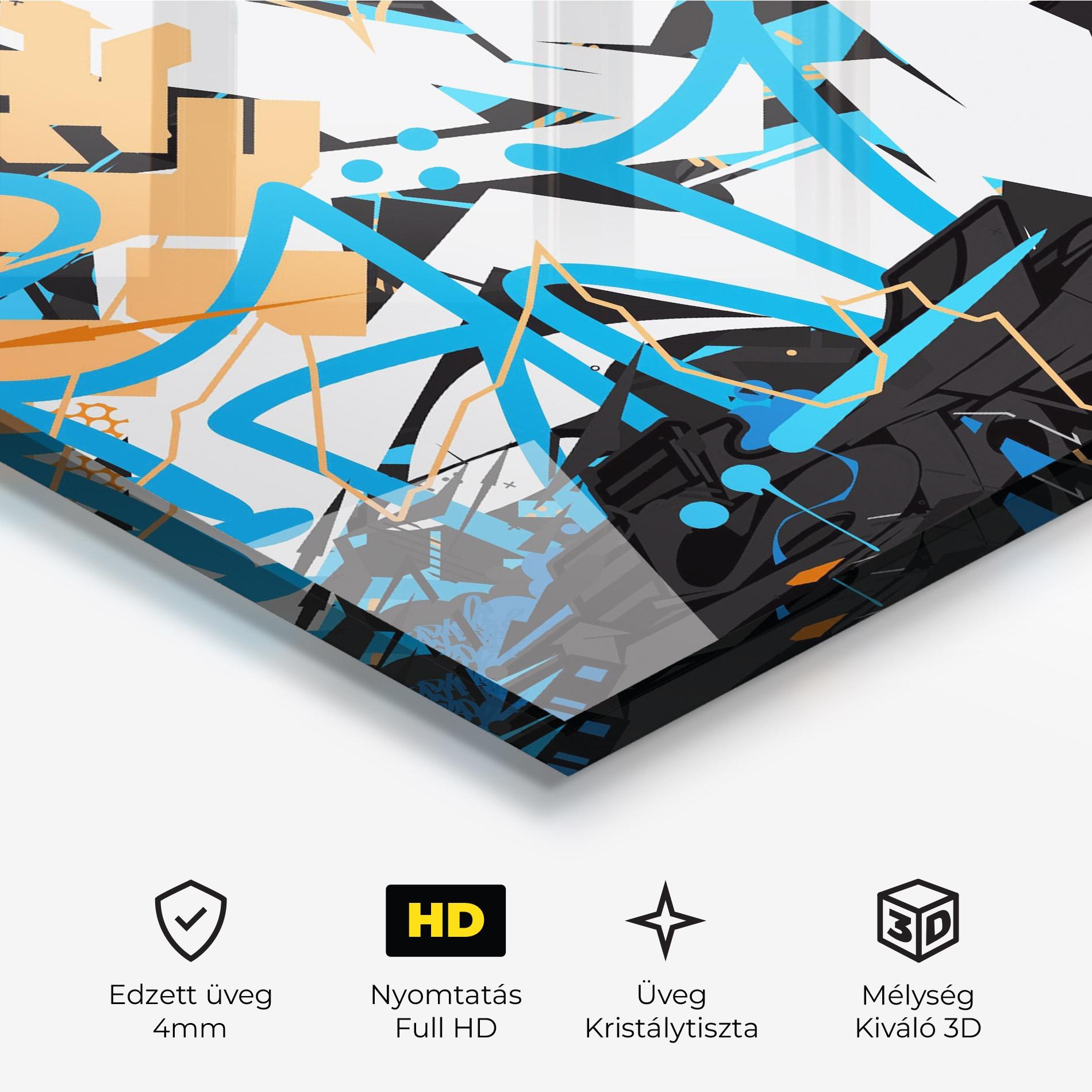 Üvegkép White Orange Graffiti mockup 3