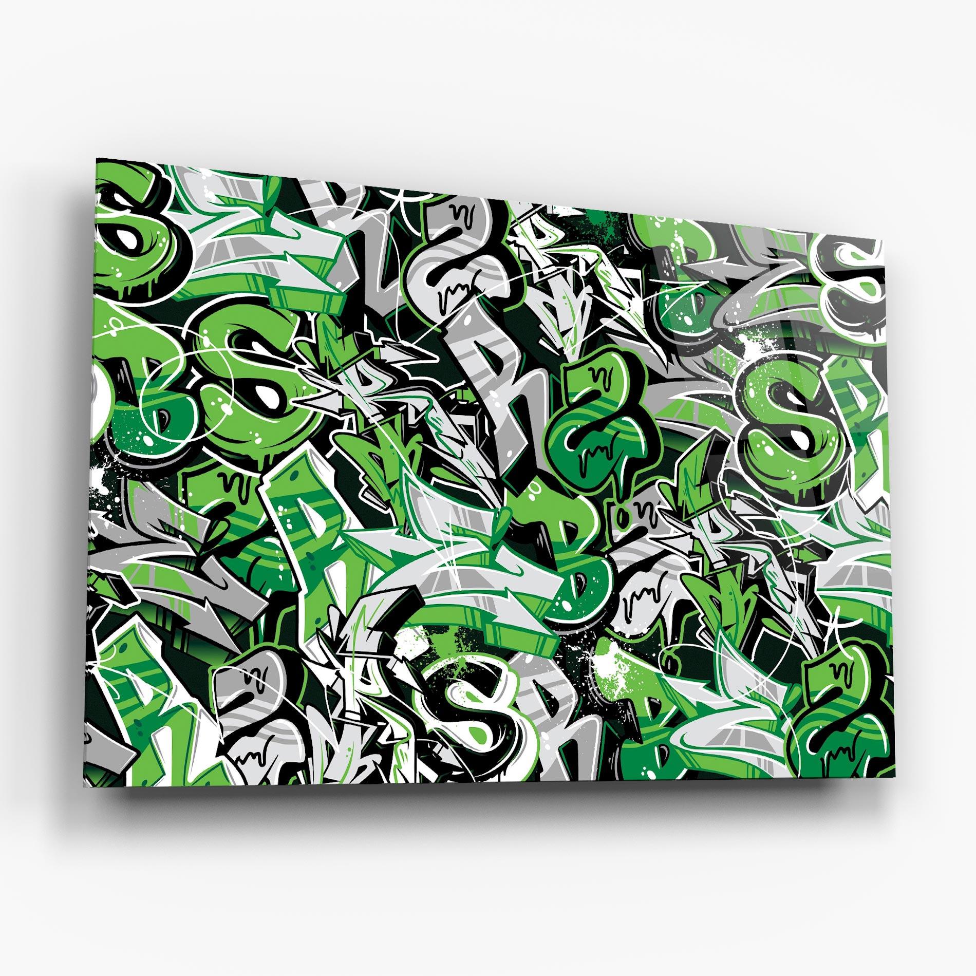 Üvegkép Green Graffiti Letters mockup 6