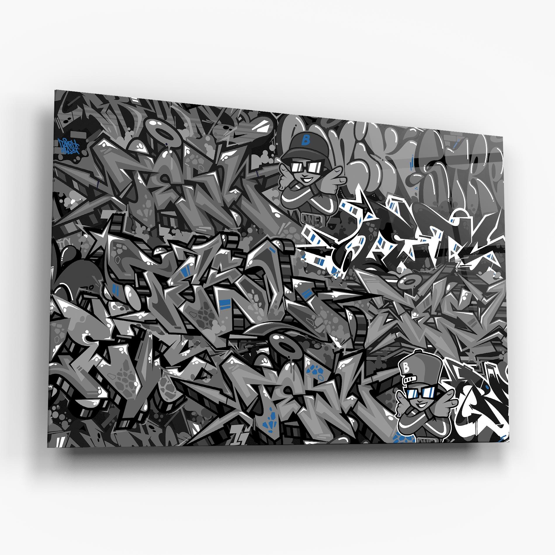 Üvegkép Grey Blue Graffiti mockup 6