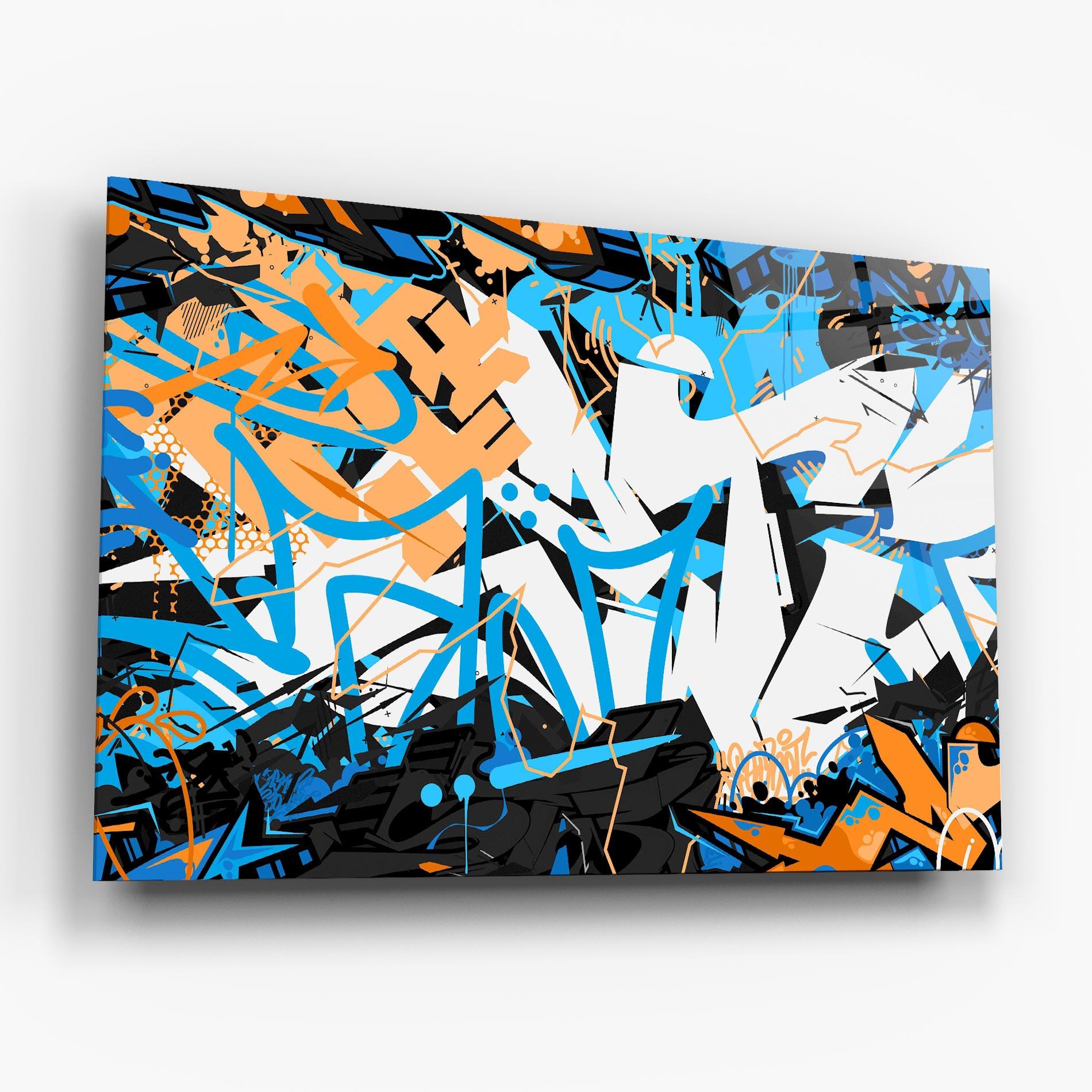 Üvegkép White Orange Graffiti mockup 6