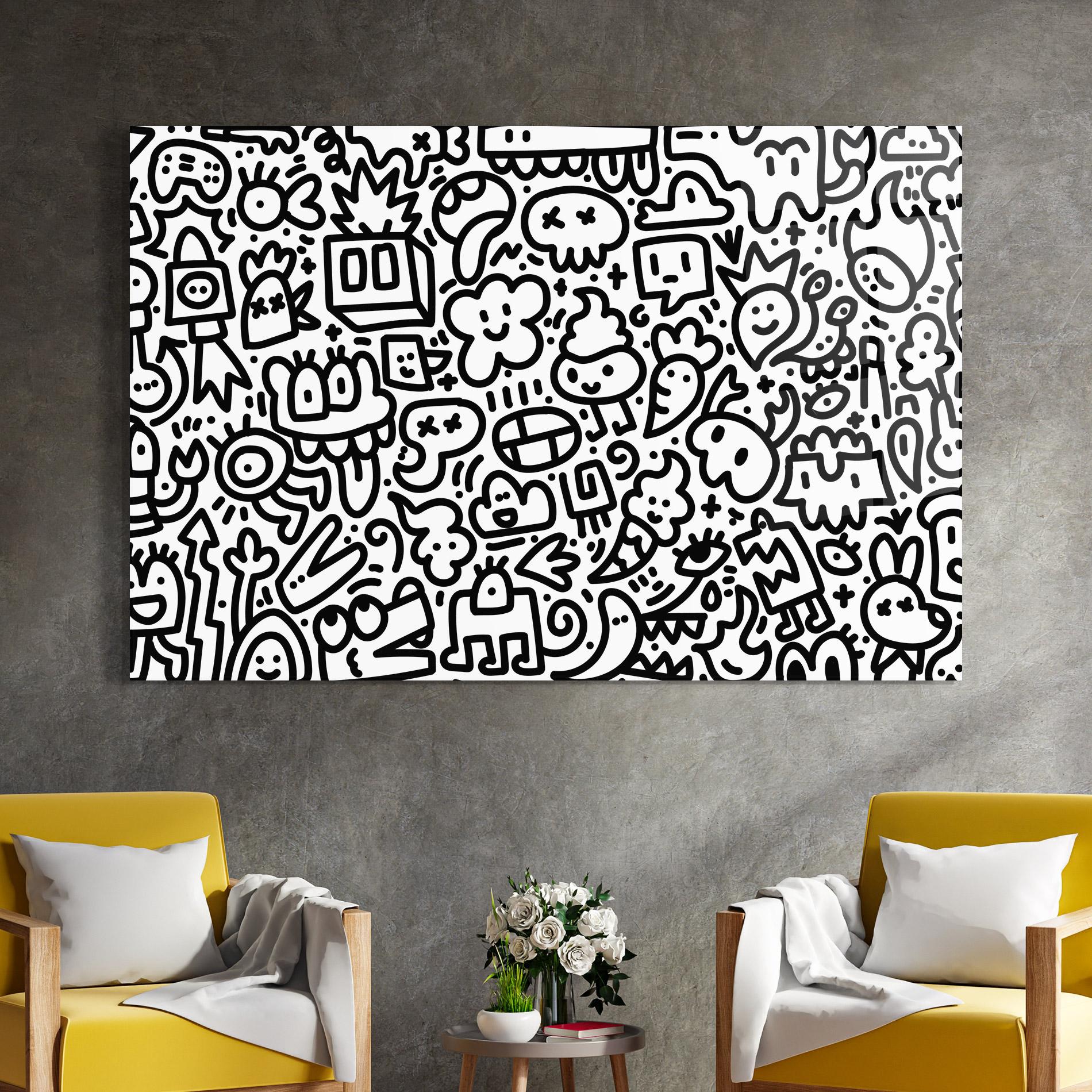 Üvegkép Black Line Doodle mockup 4