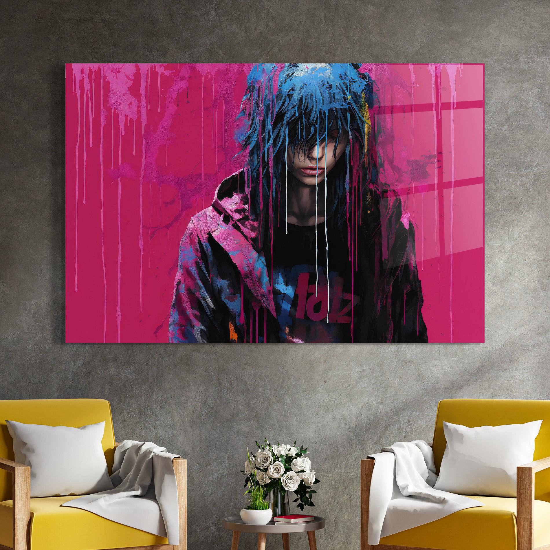 Üvegkép Blue Pink Falling Paint mockup 4