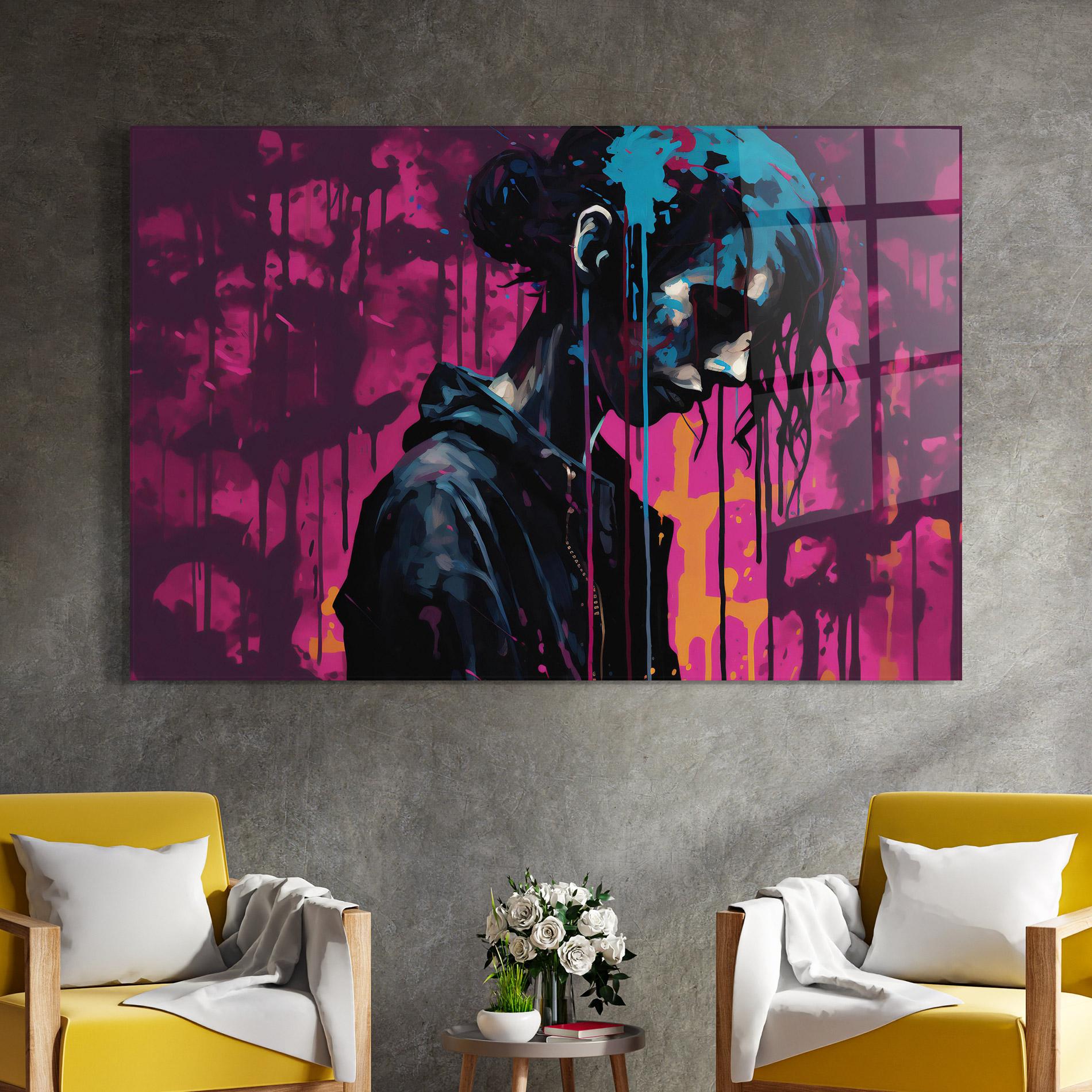 Üvegkép Blue Pink Paint Falling mockup 4