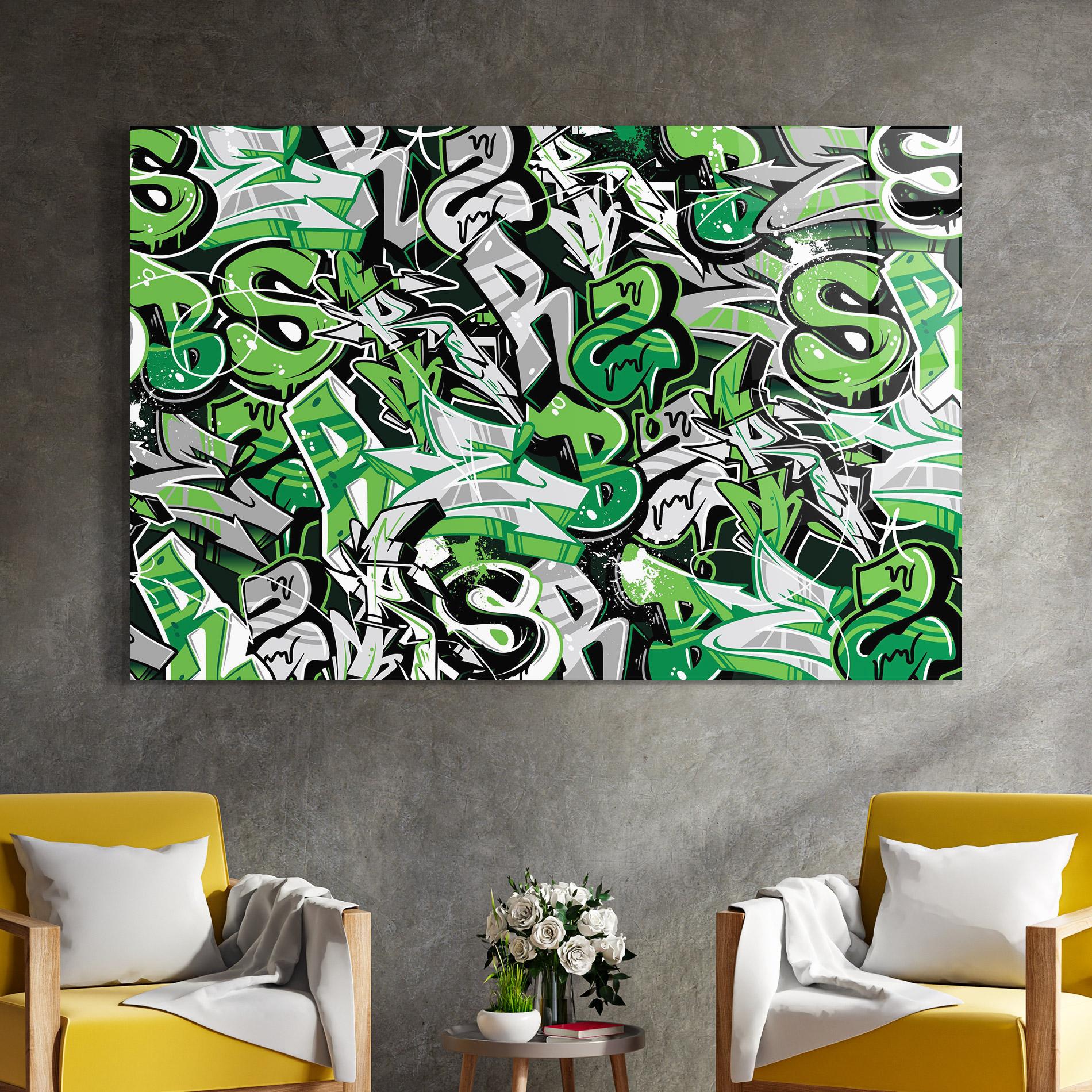 Üvegkép Green Graffiti Letters mockup 4
