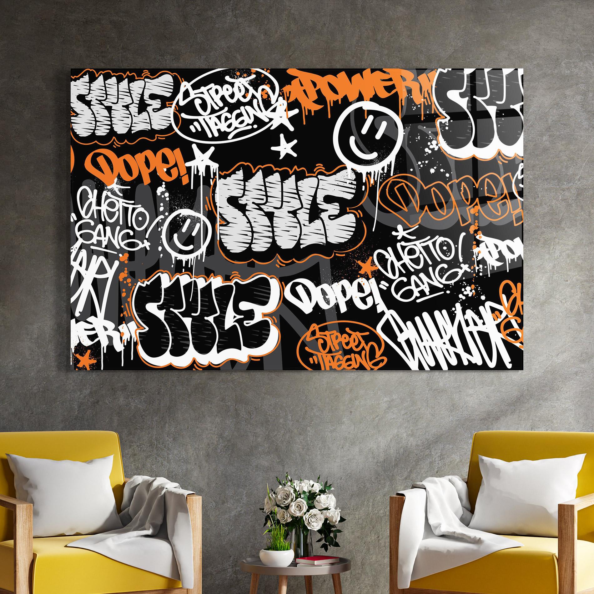 Üvegkép Orange Black Graffiti mockup 4