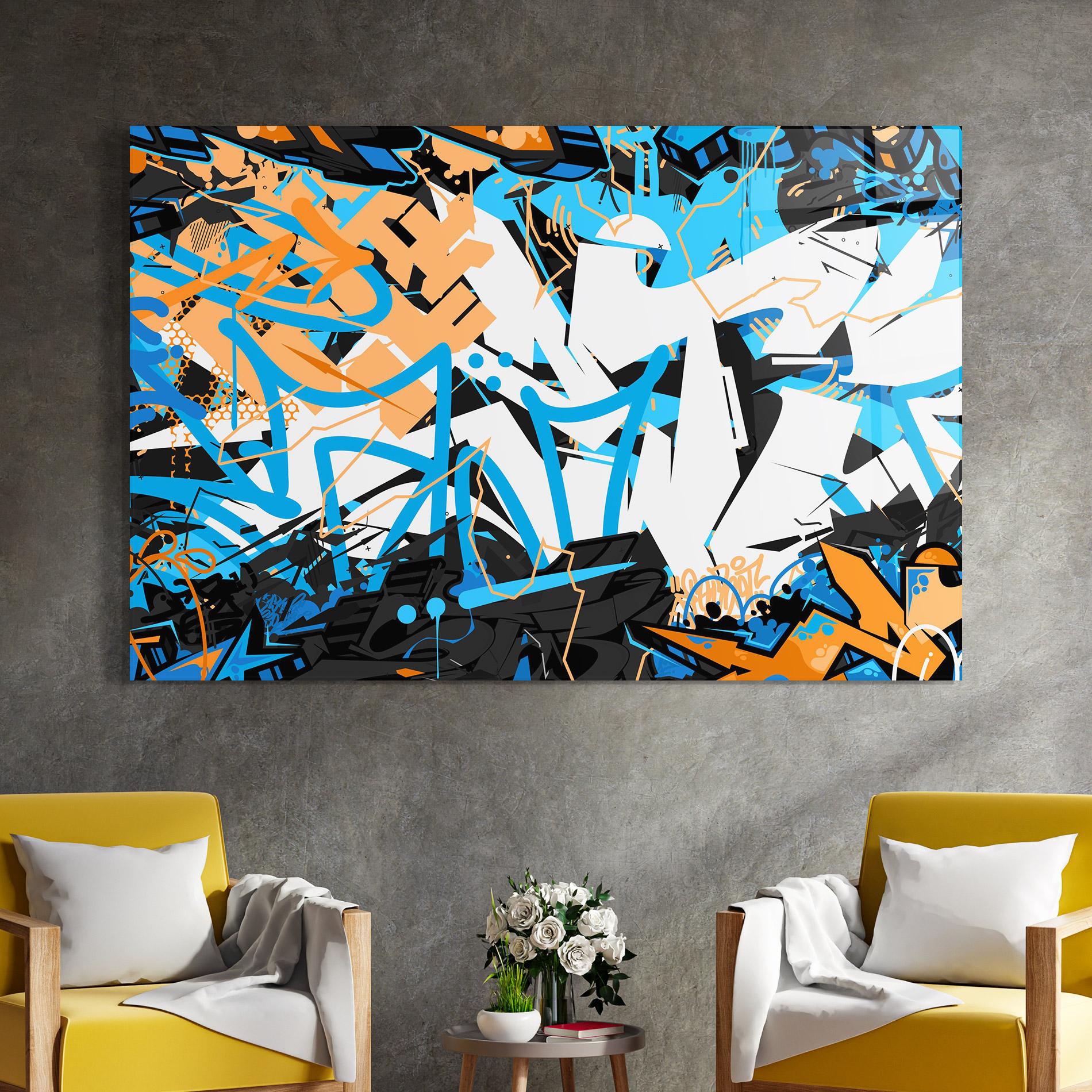 Üvegkép White Orange Graffiti mockup 4