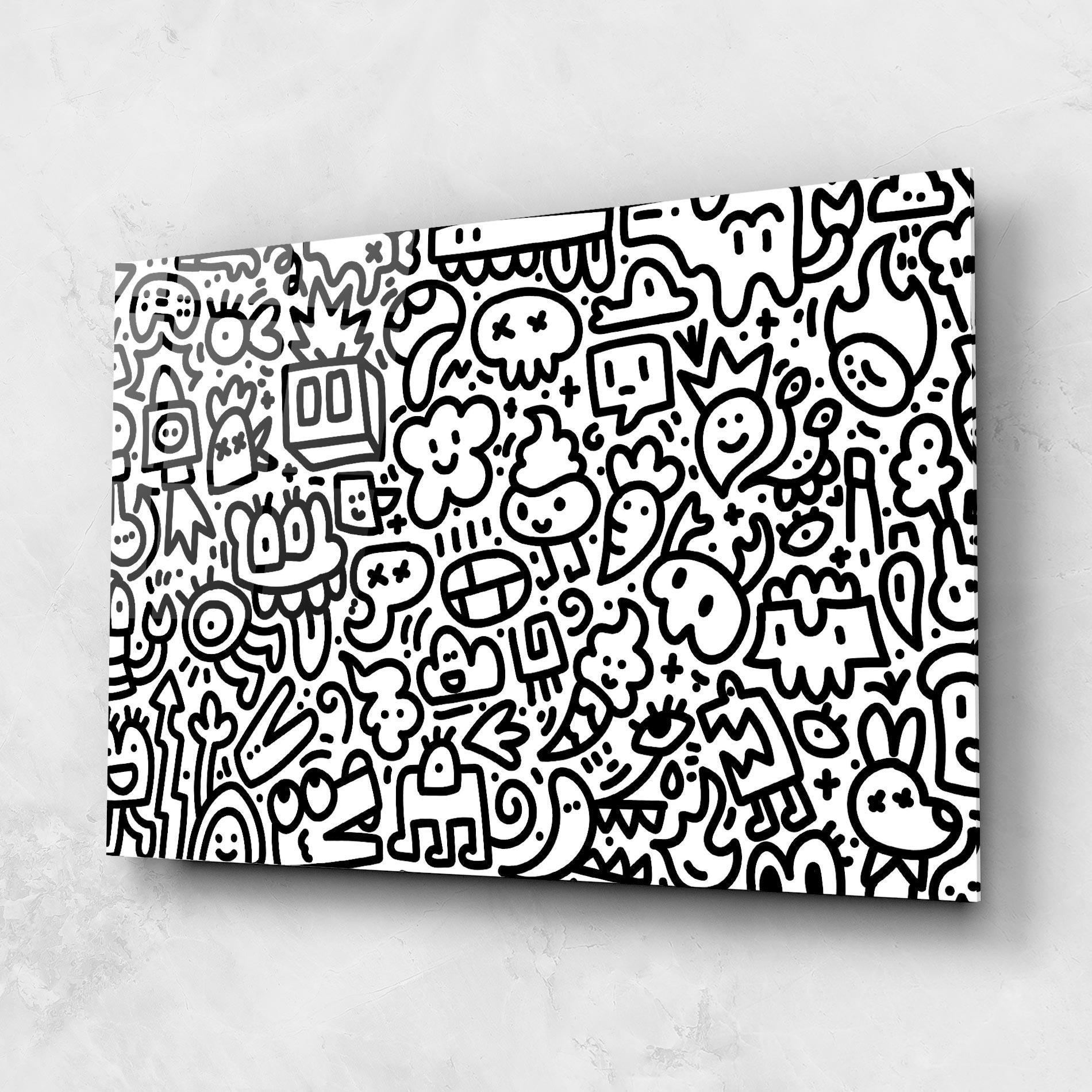 Üvegkép Black Line Doodle mockup 1
