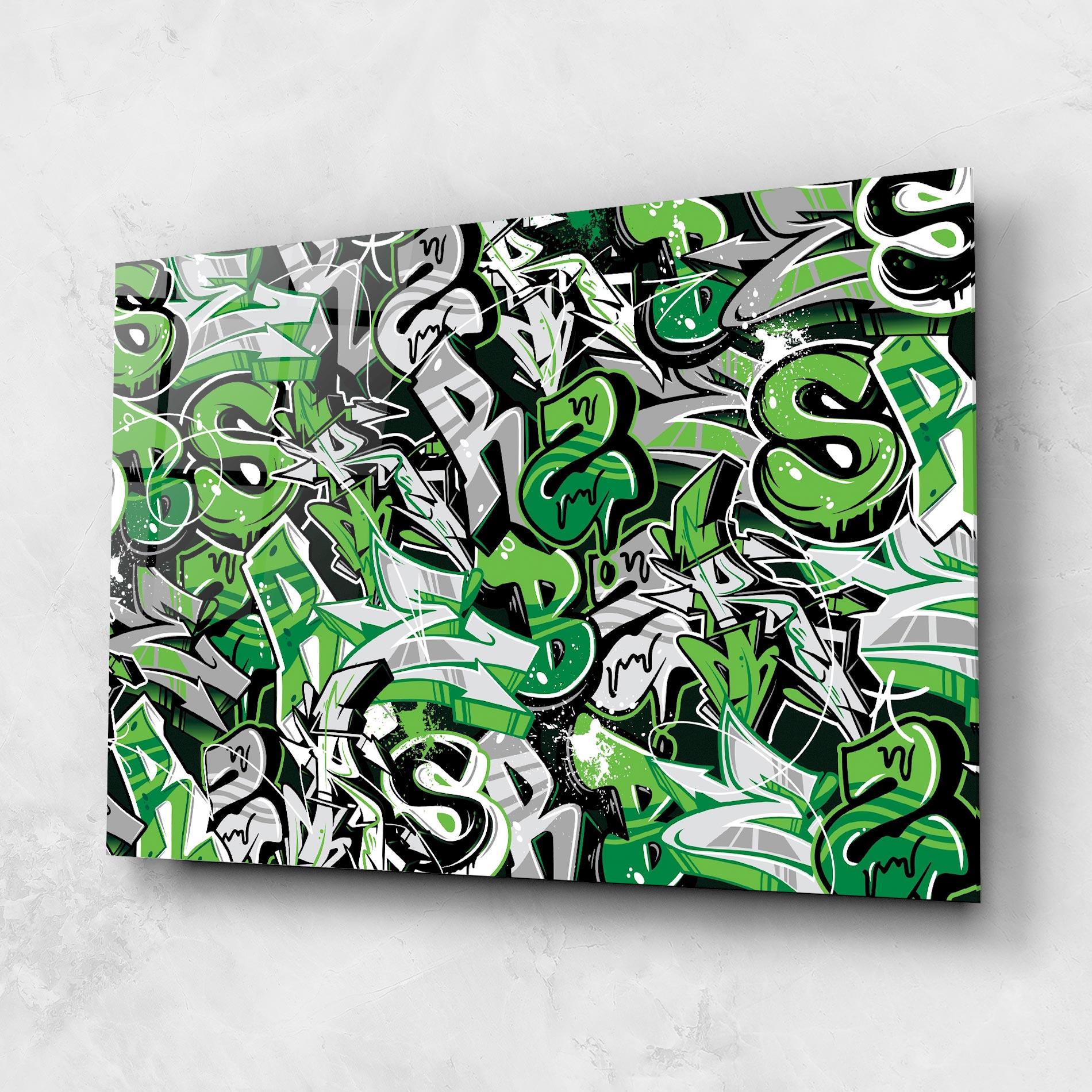 Üvegkép Green Graffiti Letters mockup 1