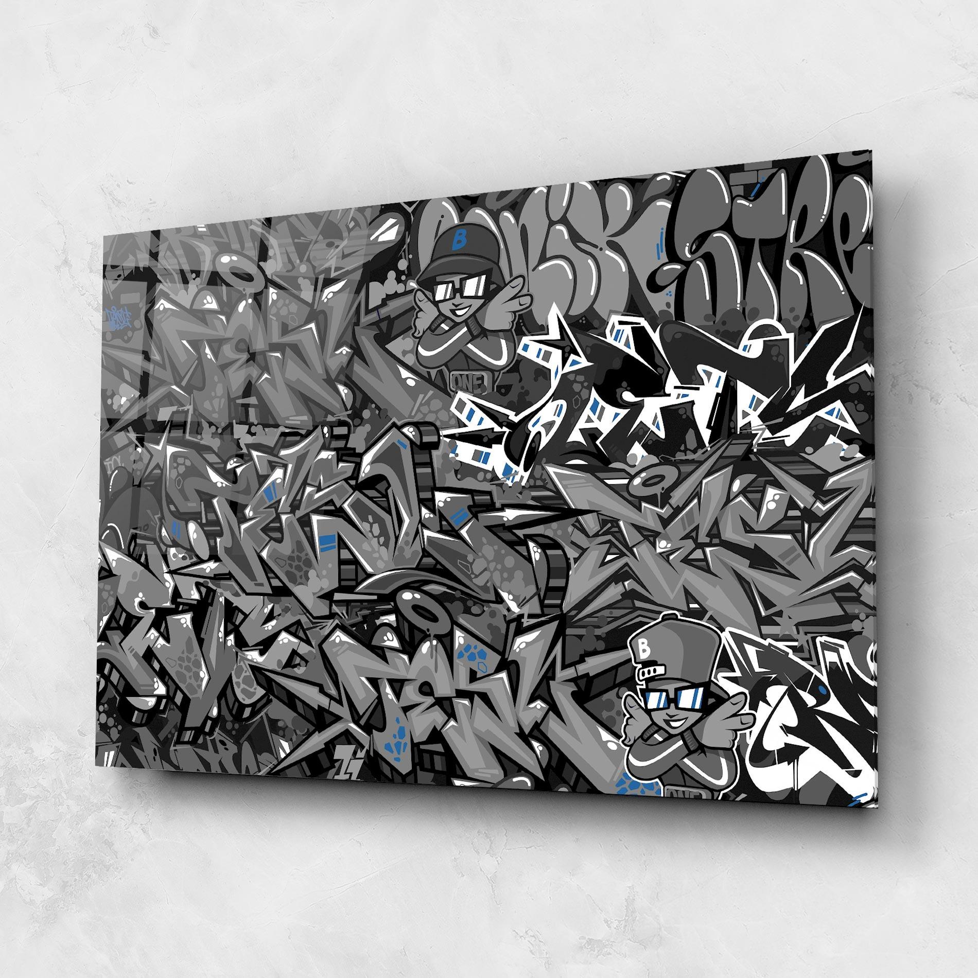 Üvegkép Grey Blue Graffiti mockup 1