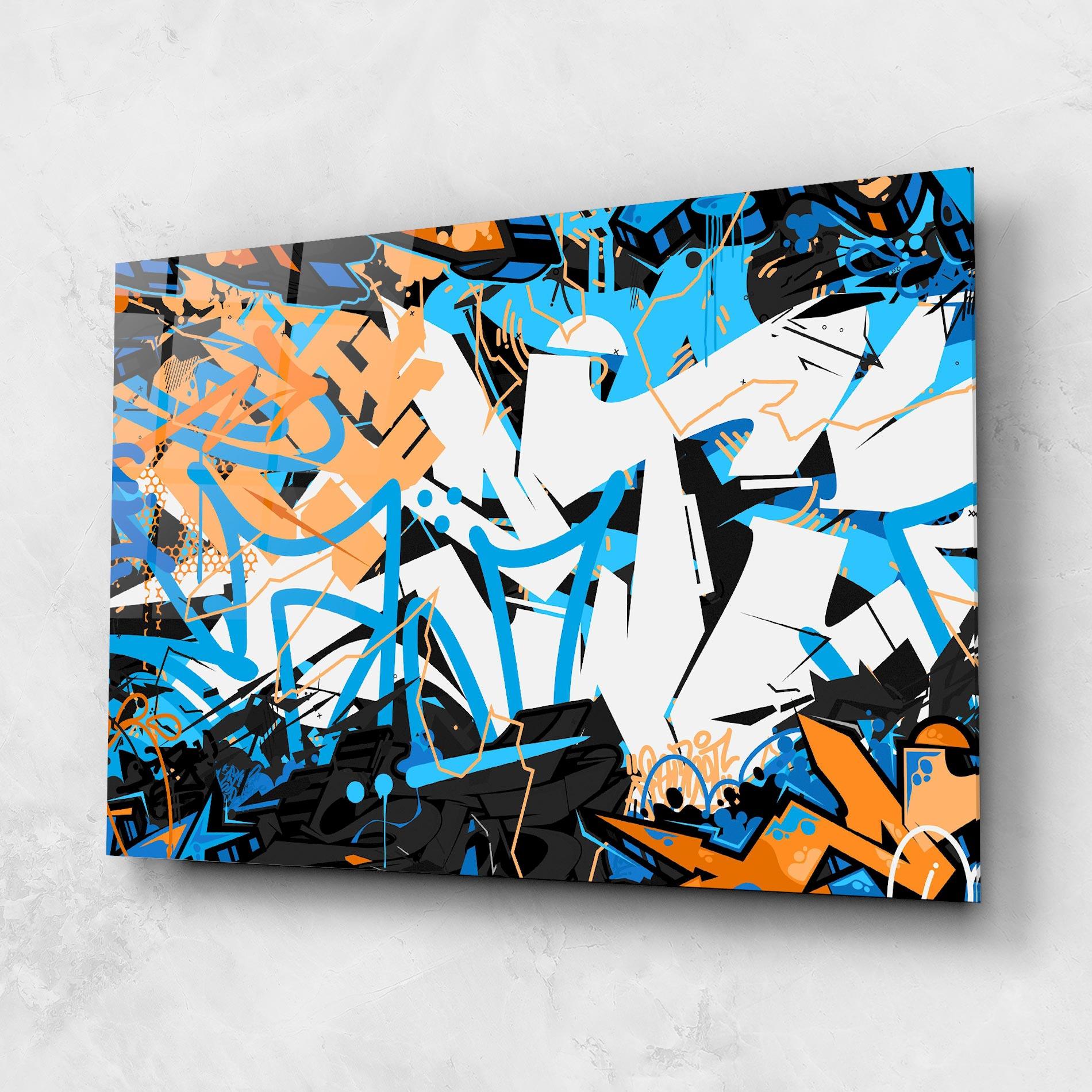 Üvegkép White Orange Graffiti mockup 1