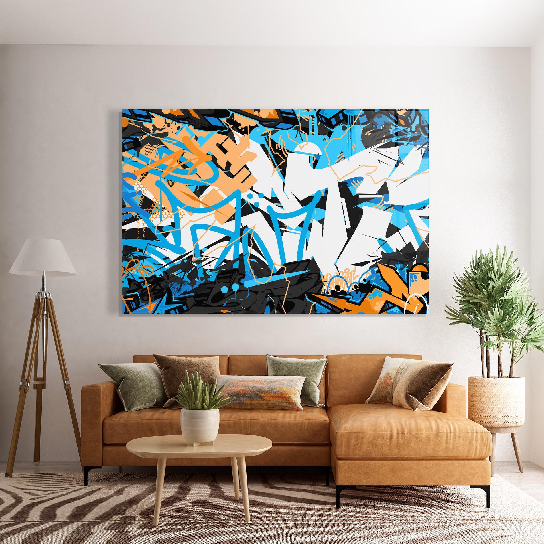 Üvegkép White Orange Graffiti mockup 7