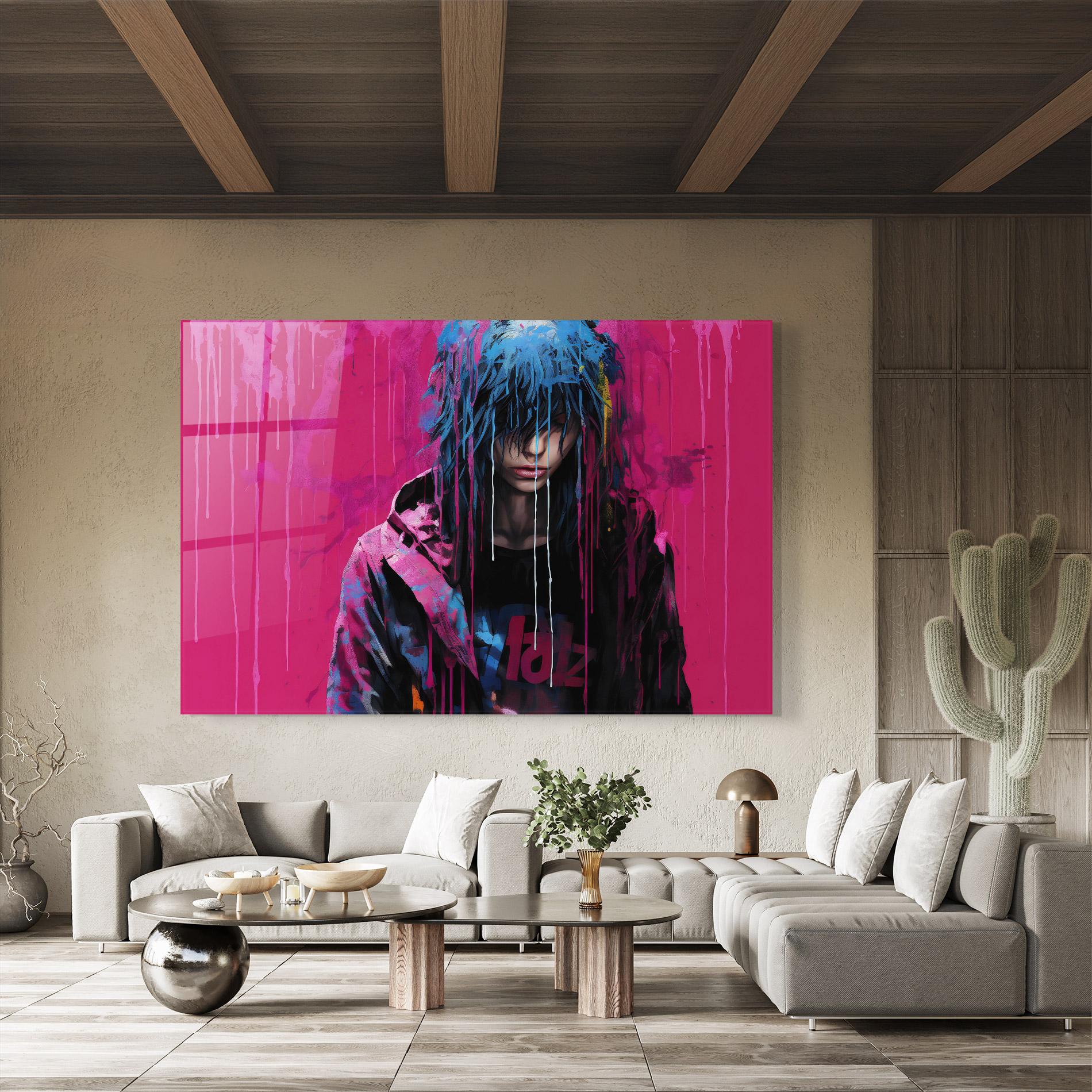 Üvegkép Blue Pink Falling Paint mockup 8