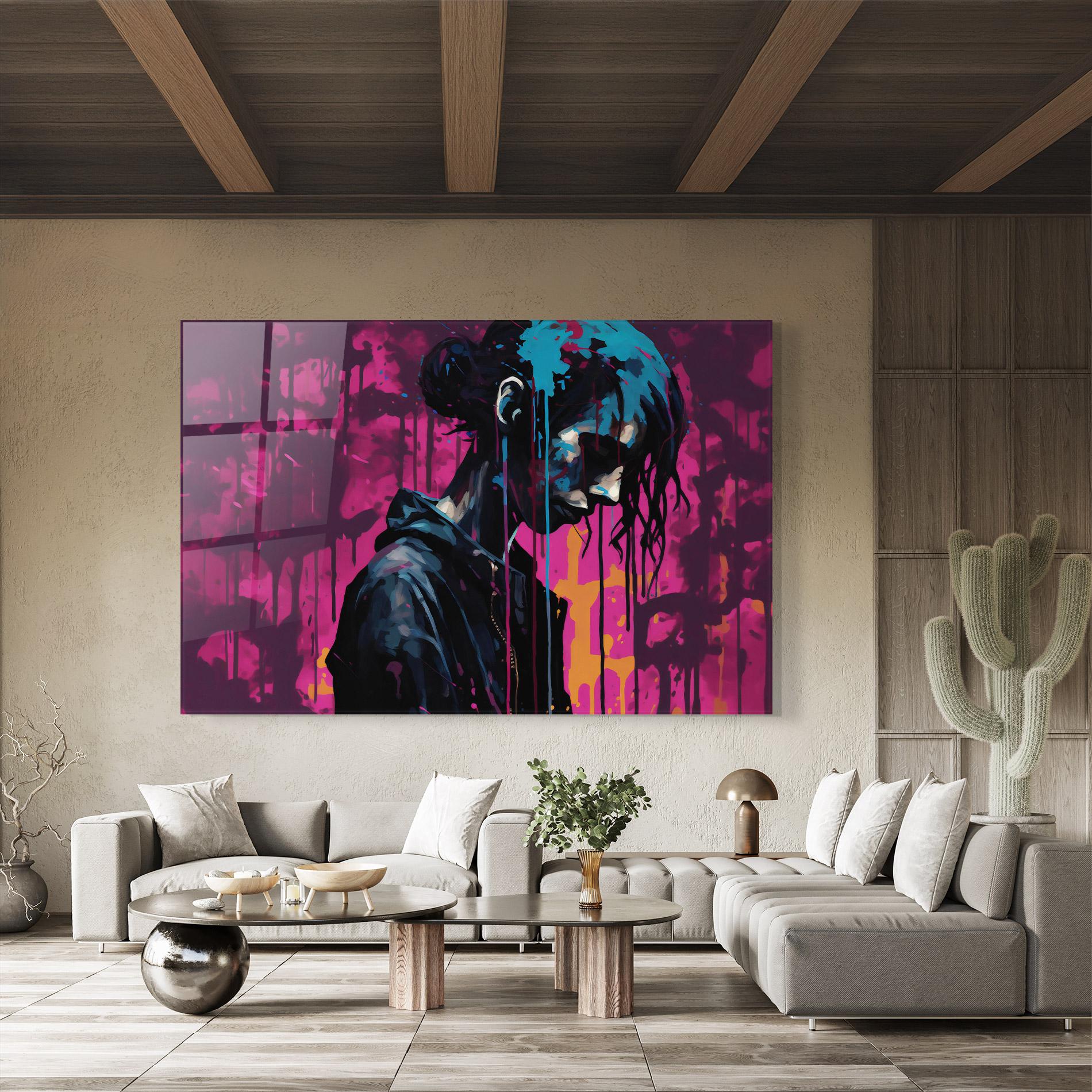 Üvegkép Blue Pink Paint Falling mockup 8