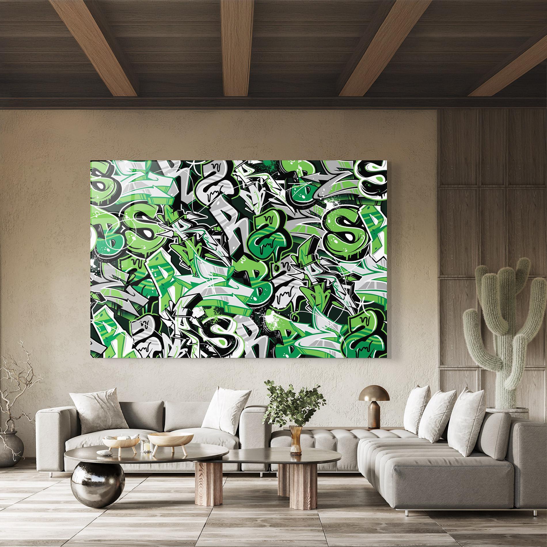 Üvegkép Green Graffiti Letters mockup 8