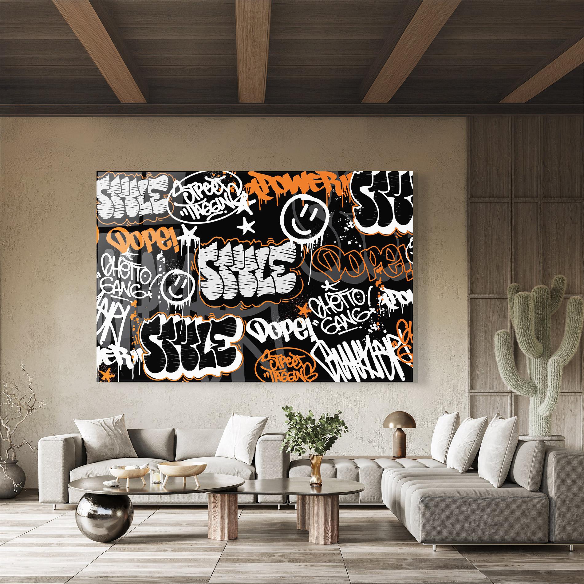 Üvegkép Orange Black Graffiti mockup 8