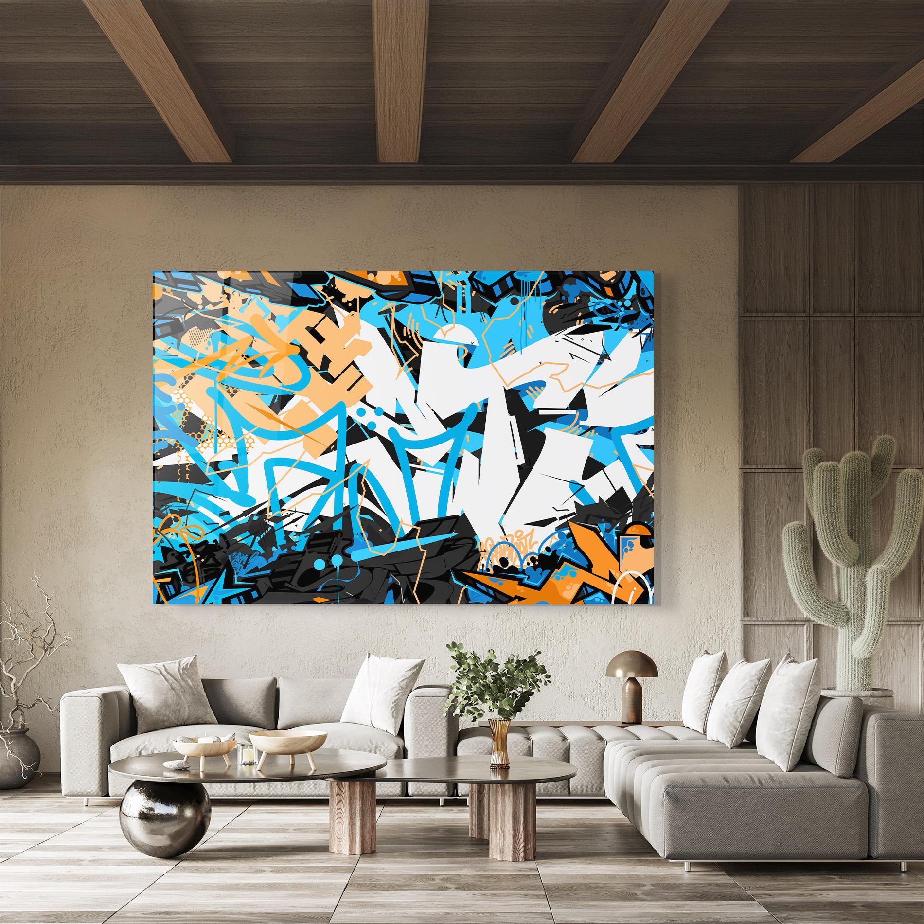 Üvegkép White Orange Graffiti mockup 8