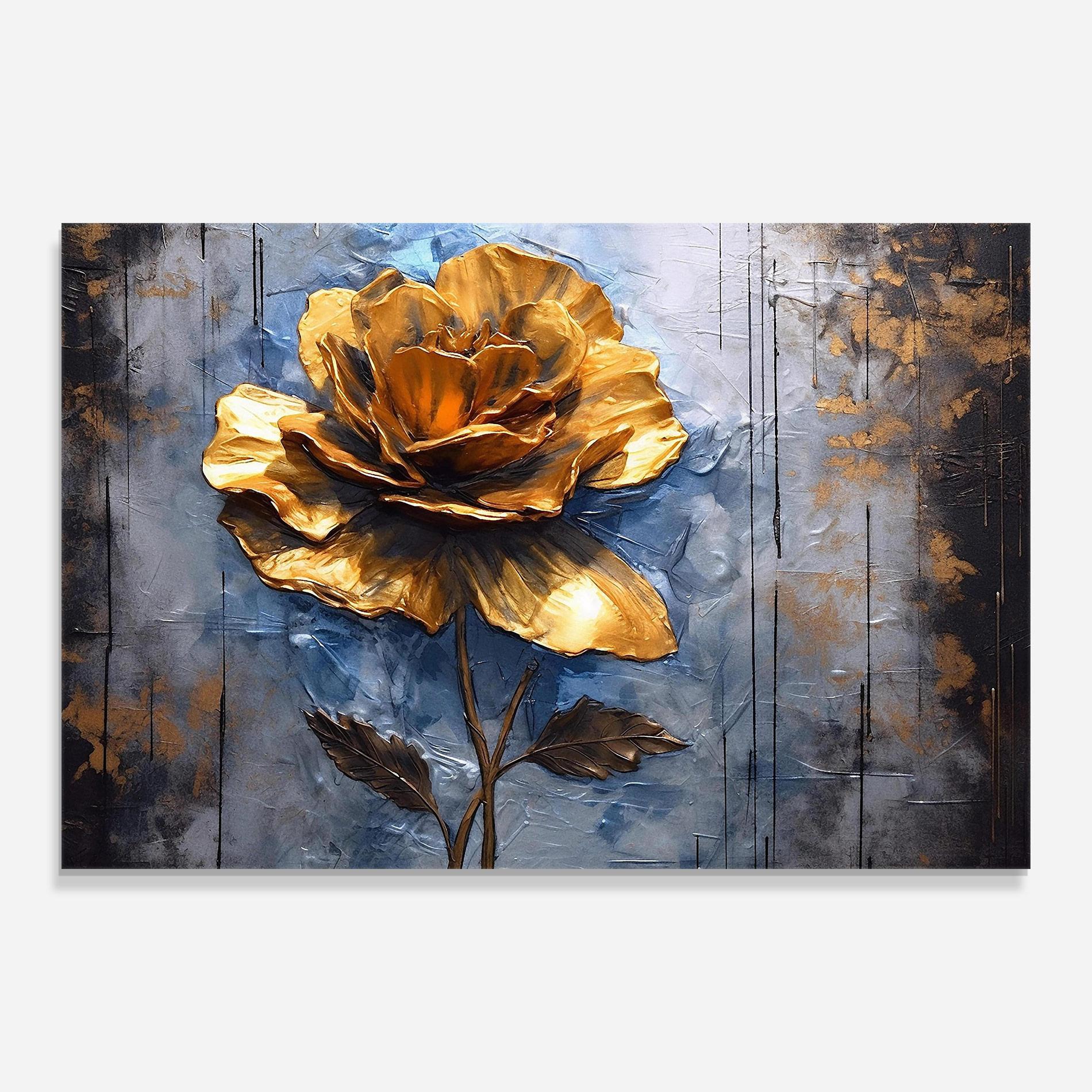 Üvegkép Golden Rose Art On Blue mockup 0
