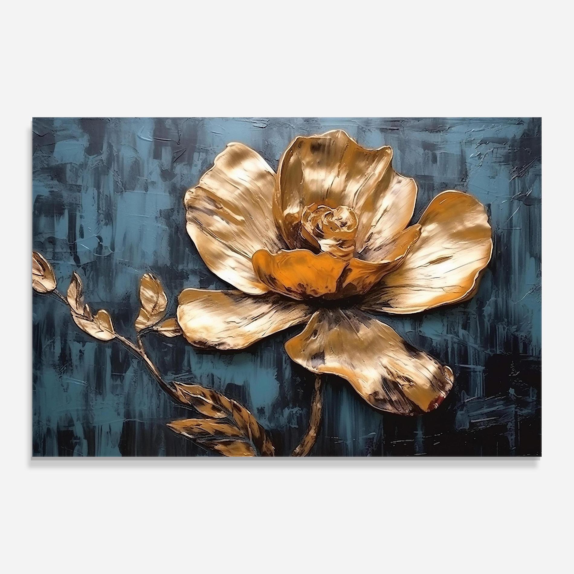 Üvegkép Golden Rose On Blue mockup 0