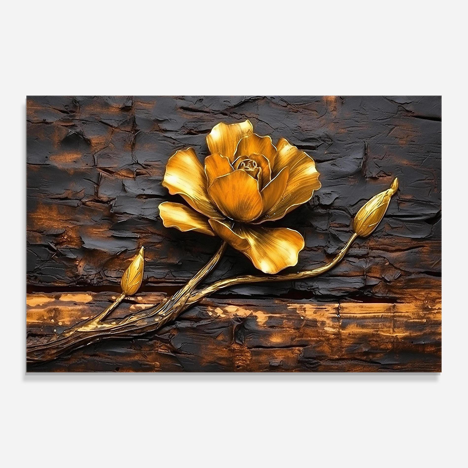 Üvegkép Golden Rose On Wood mockup 0