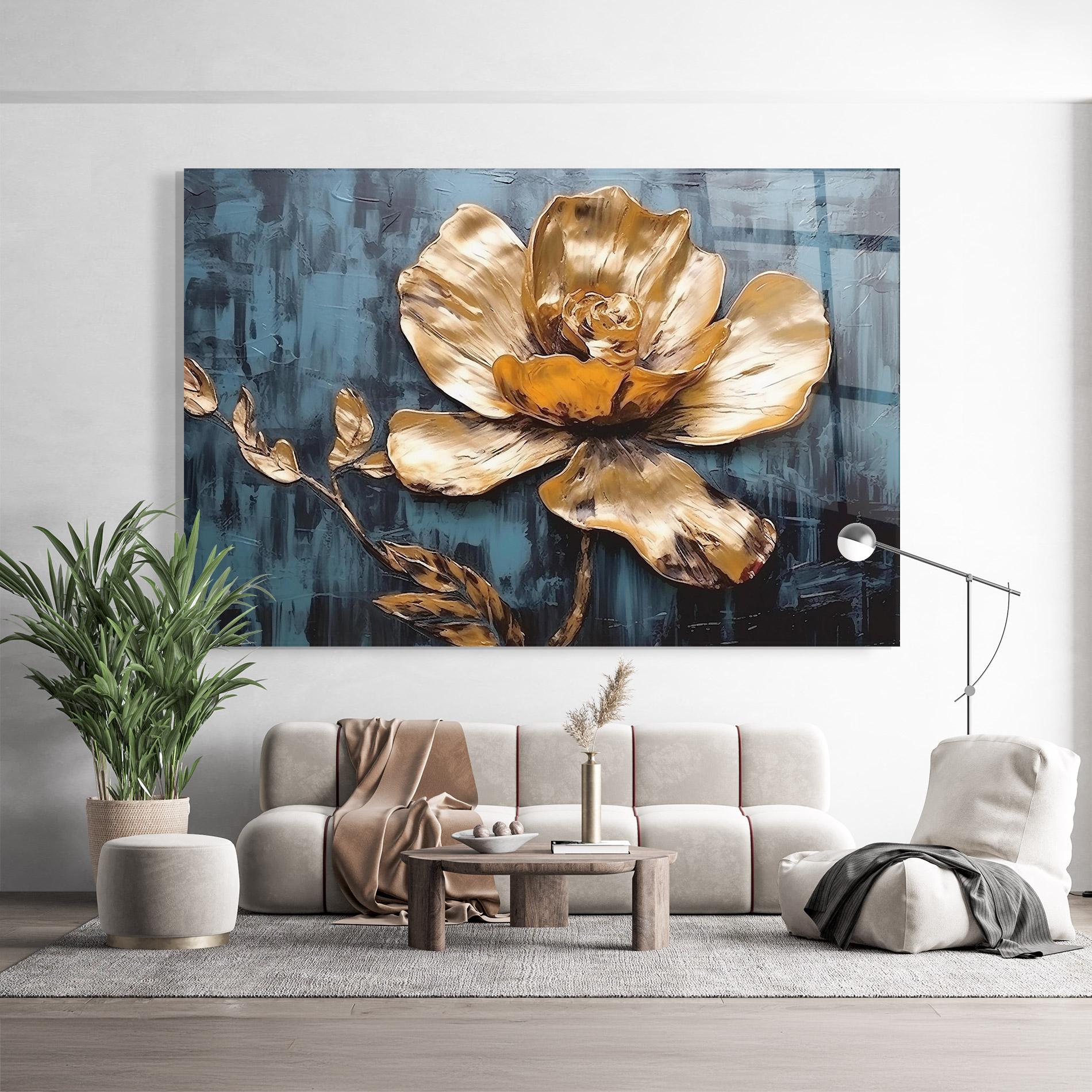 Üvegkép Golden Rose On Blue mockup 9