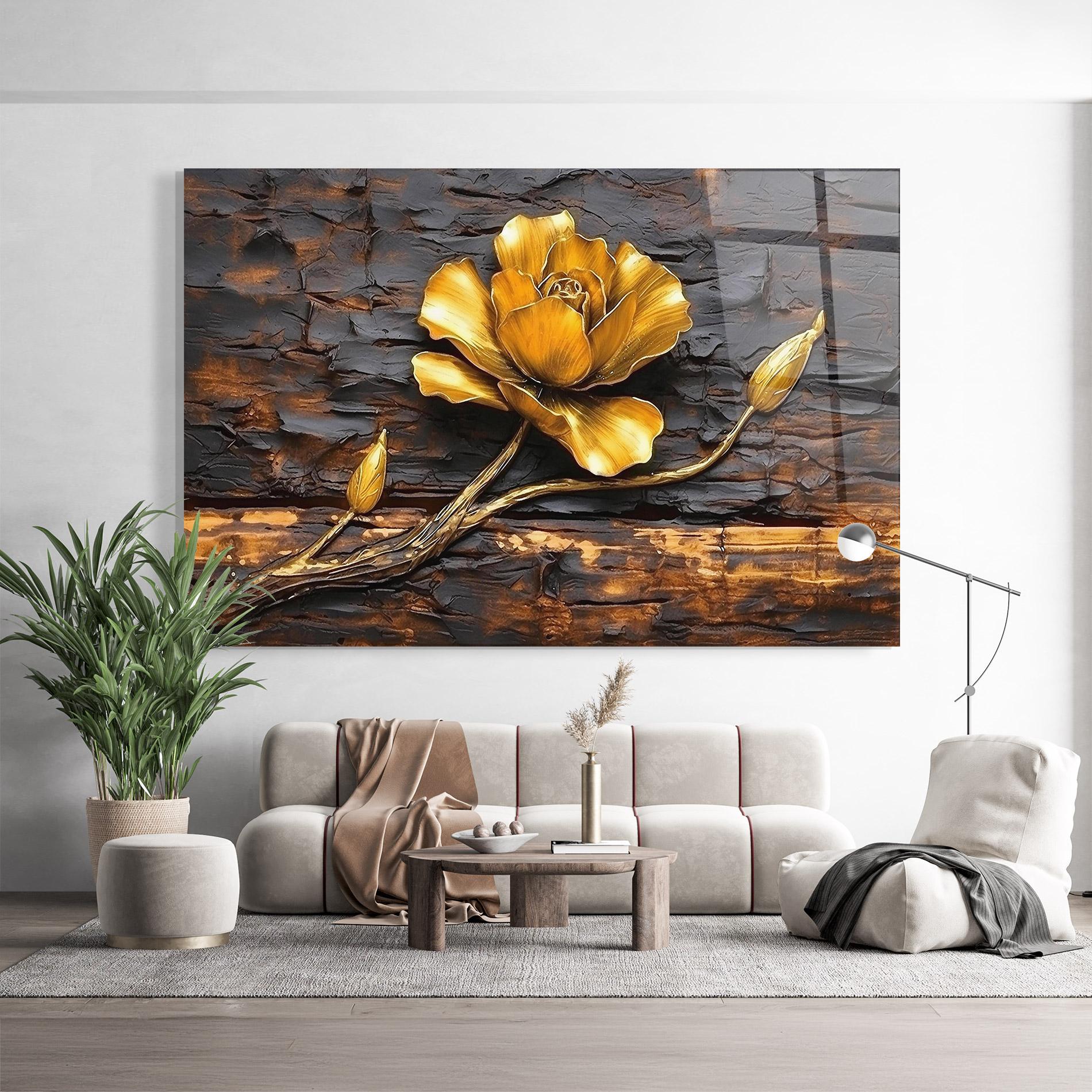 Üvegkép Golden Rose On Wood mockup 9