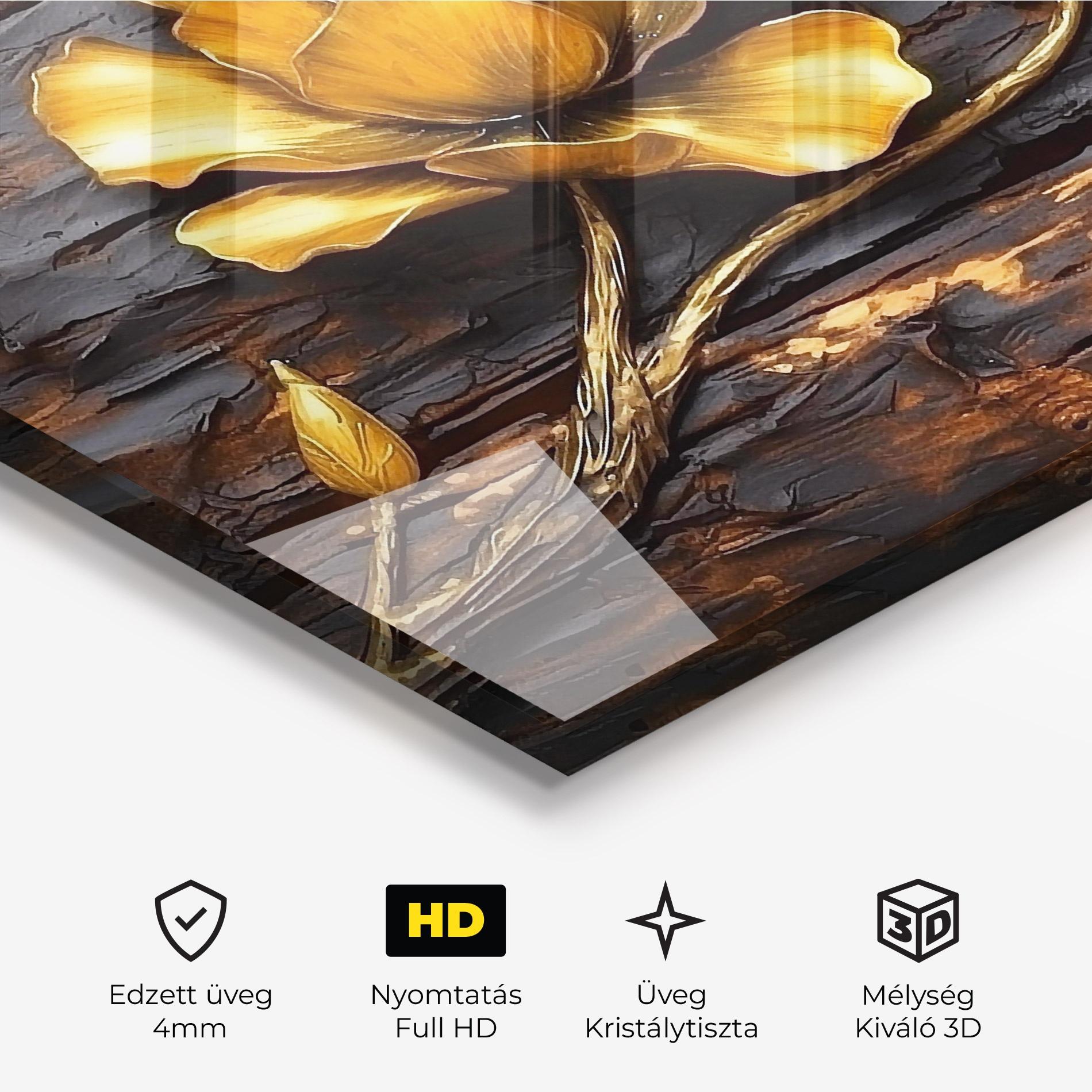 Üvegkép Golden Rose On Wood mockup 3