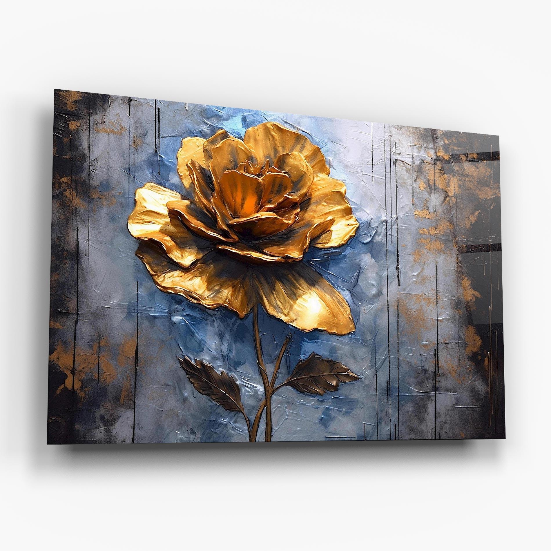 Üvegkép Golden Rose Art On Blue mockup 6