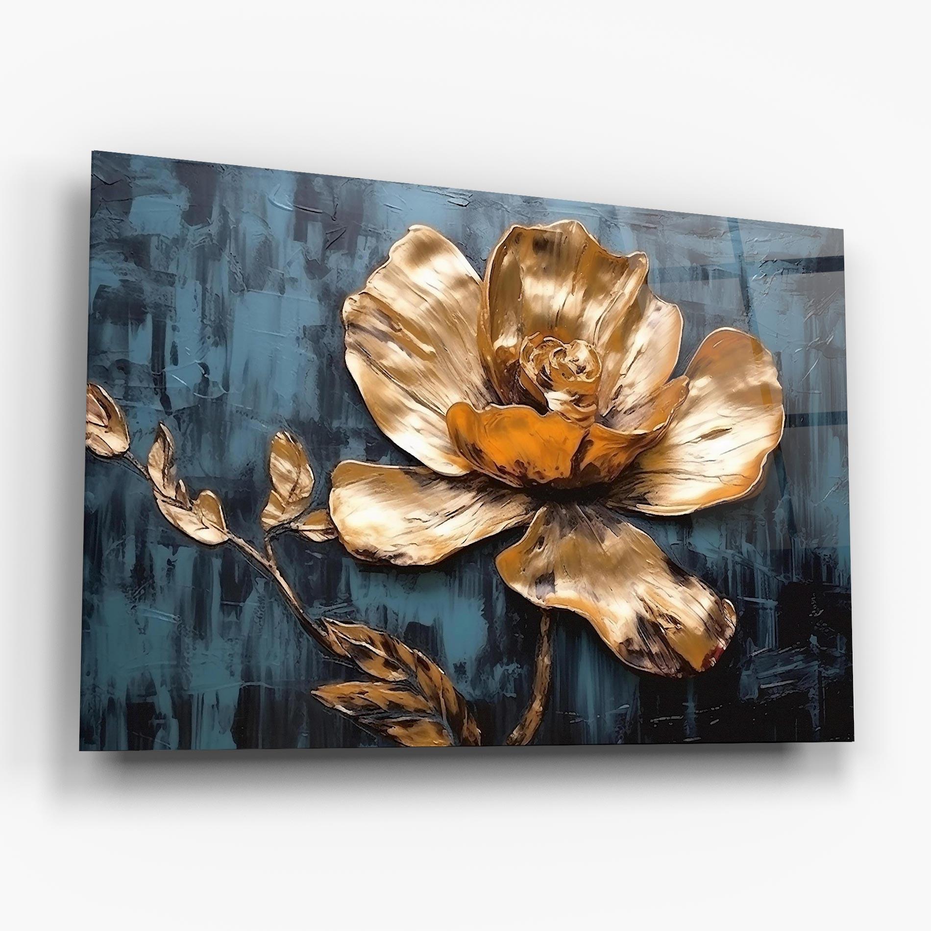 Üvegkép Golden Rose On Blue mockup 6