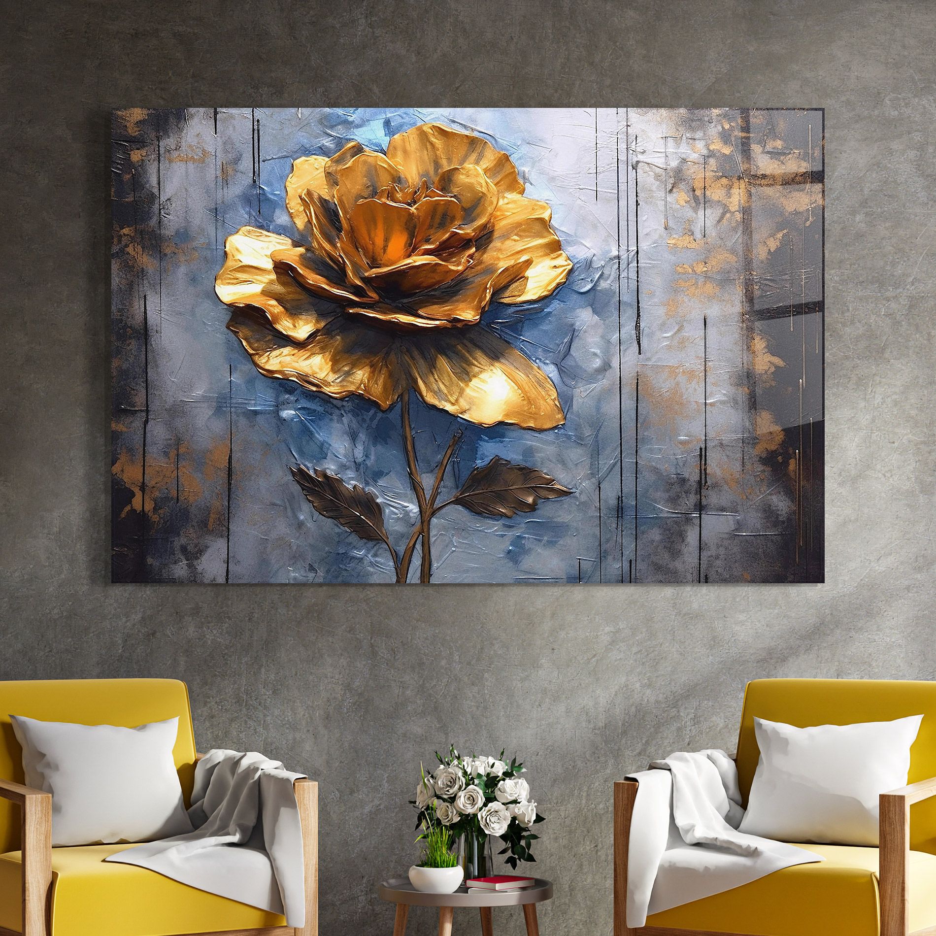Golden Rose Art On Blue mockup 4