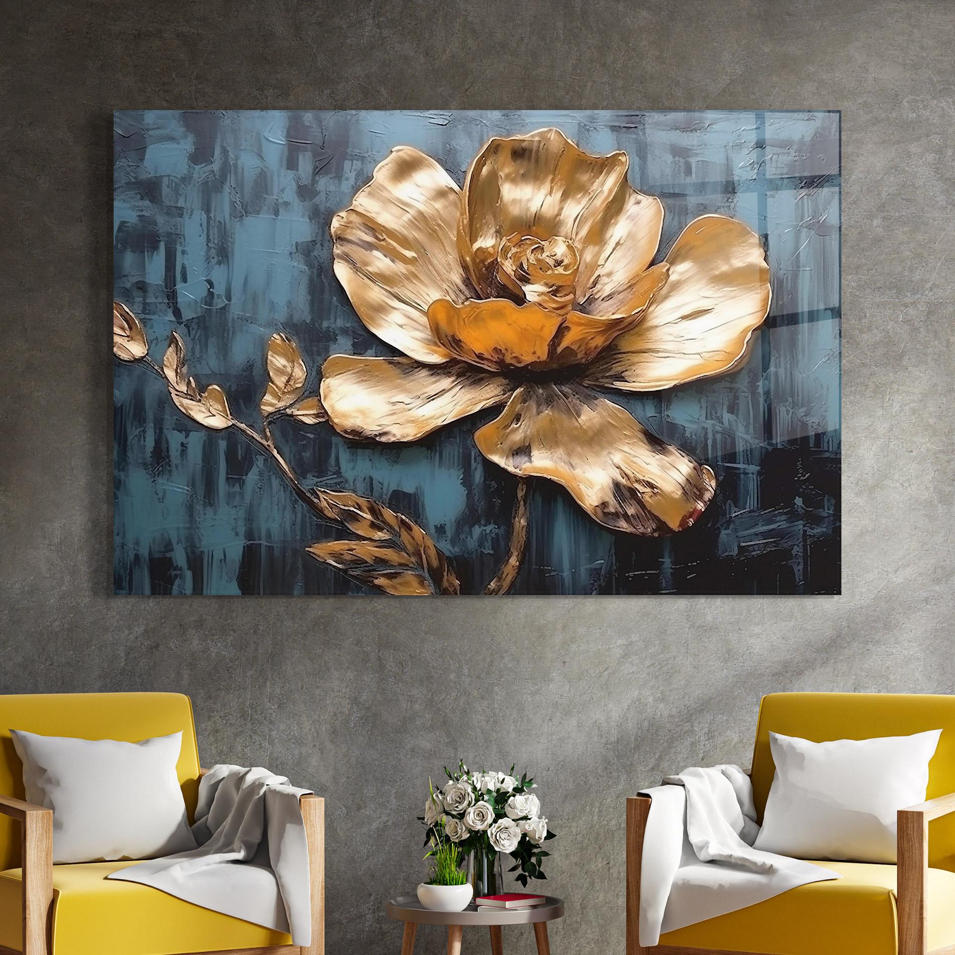 Üvegkép Golden Rose On Blue mockup 4
