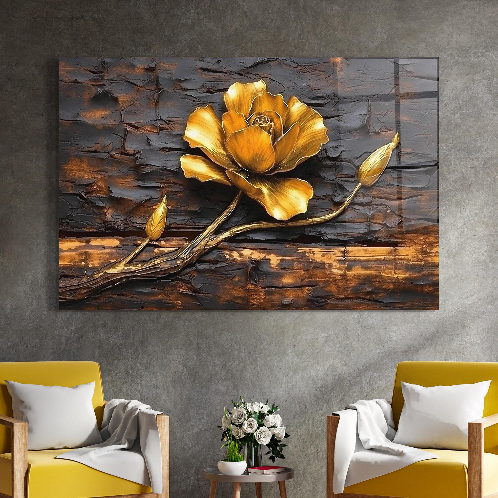 Üvegkép Golden Rose On Wood mockup 4