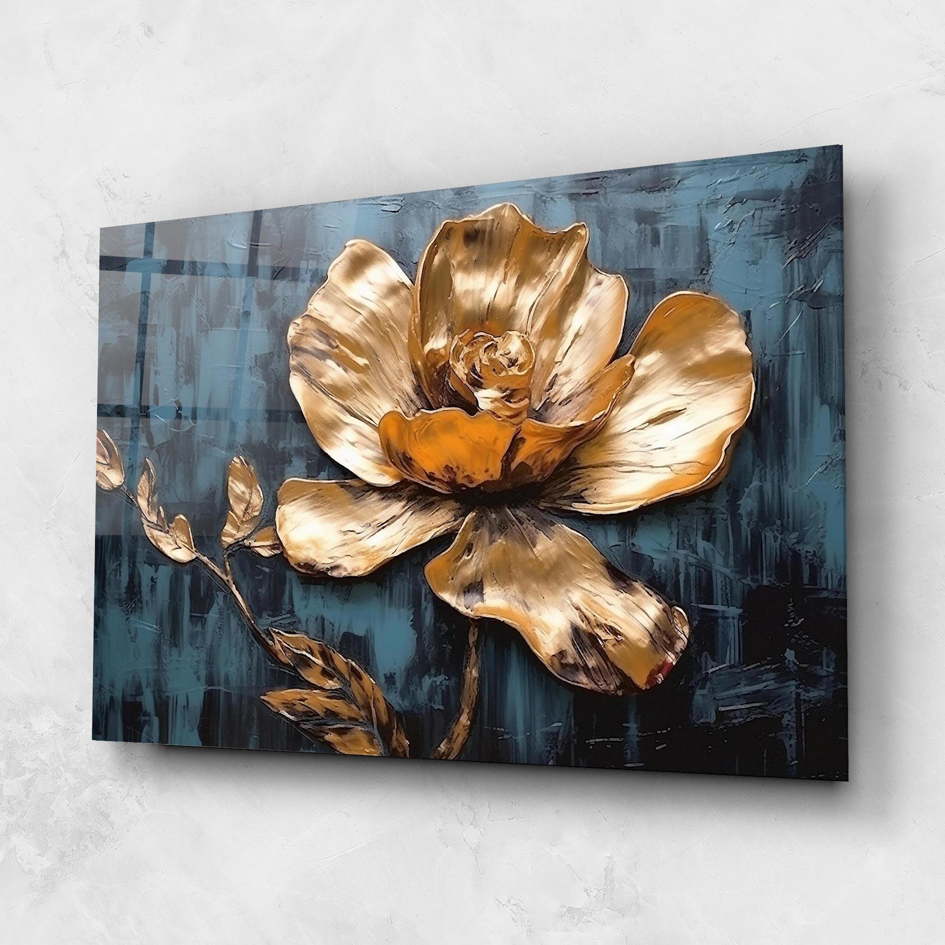 Üvegkép Golden Rose On Blue mockup 1