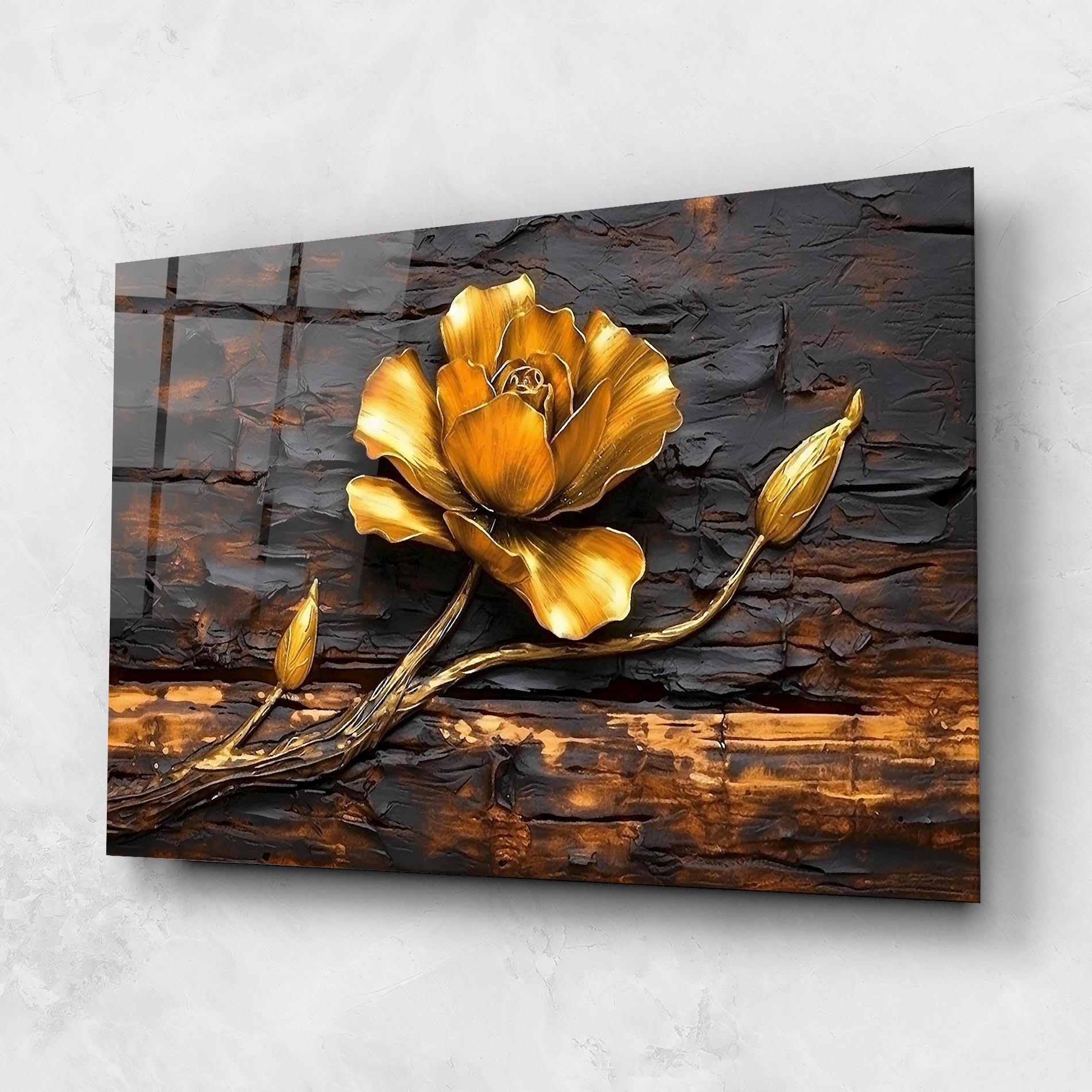 Üvegkép Golden Rose On Wood mockup 1