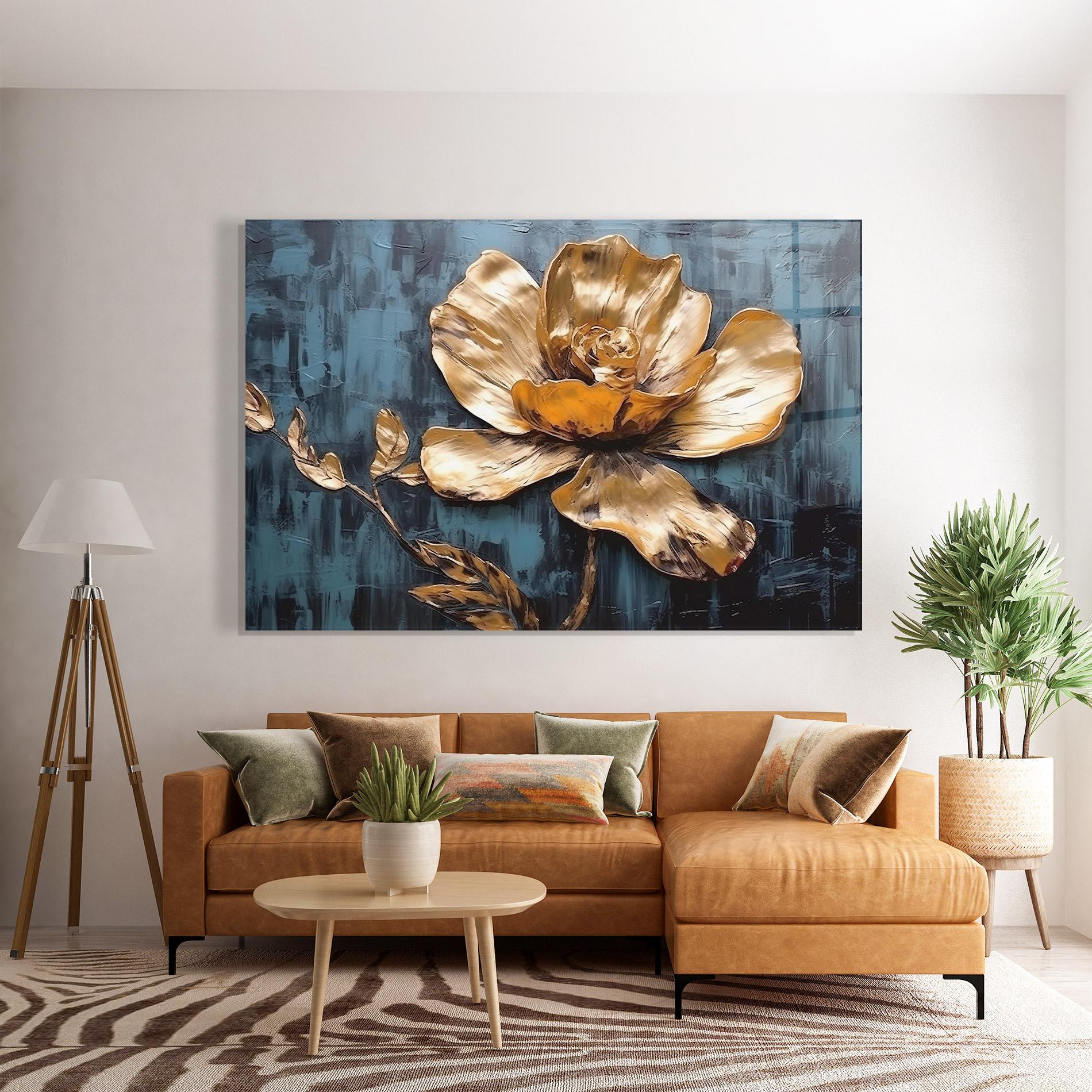 Üvegkép Golden Rose On Blue mockup 7