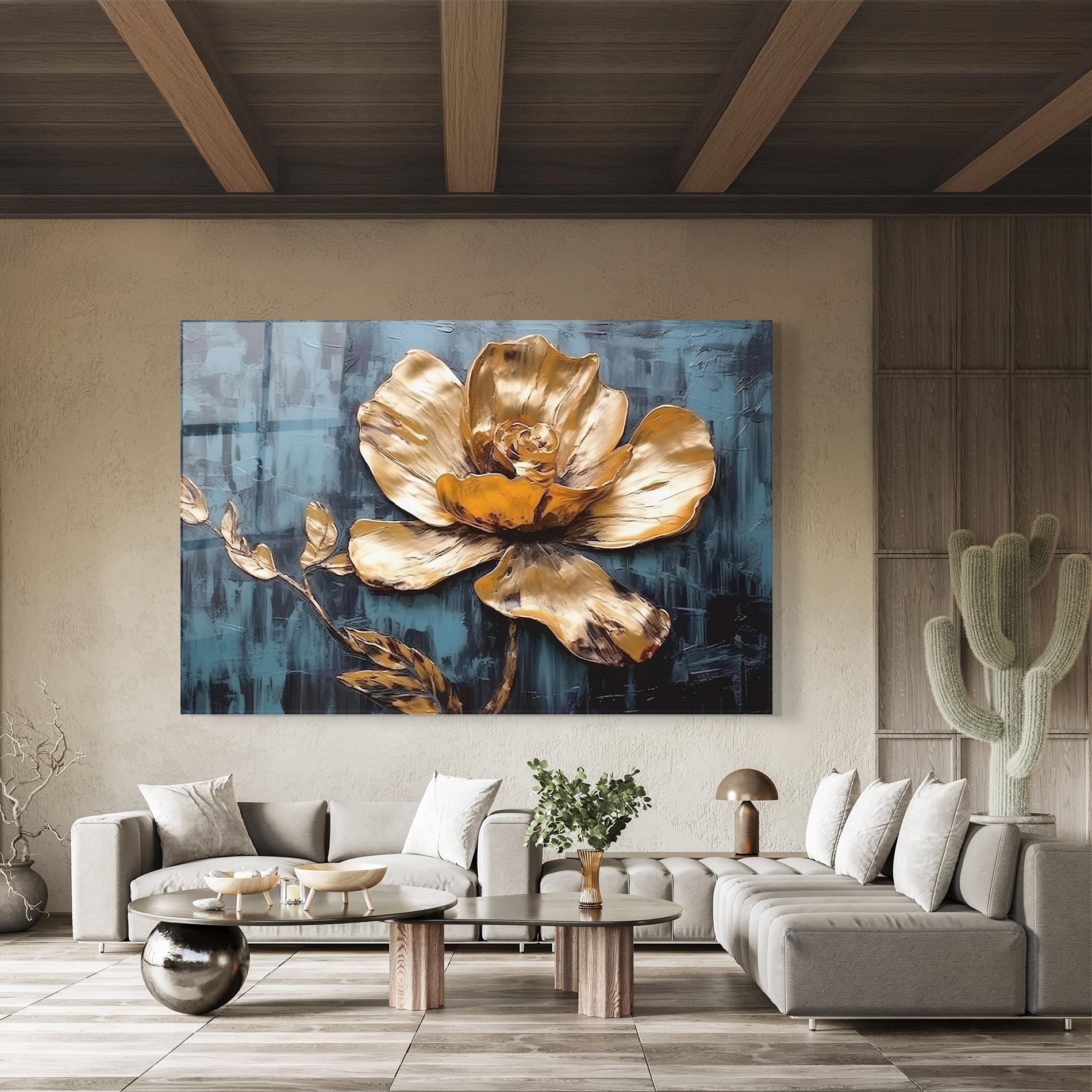 Üvegkép Golden Rose On Blue mockup 8