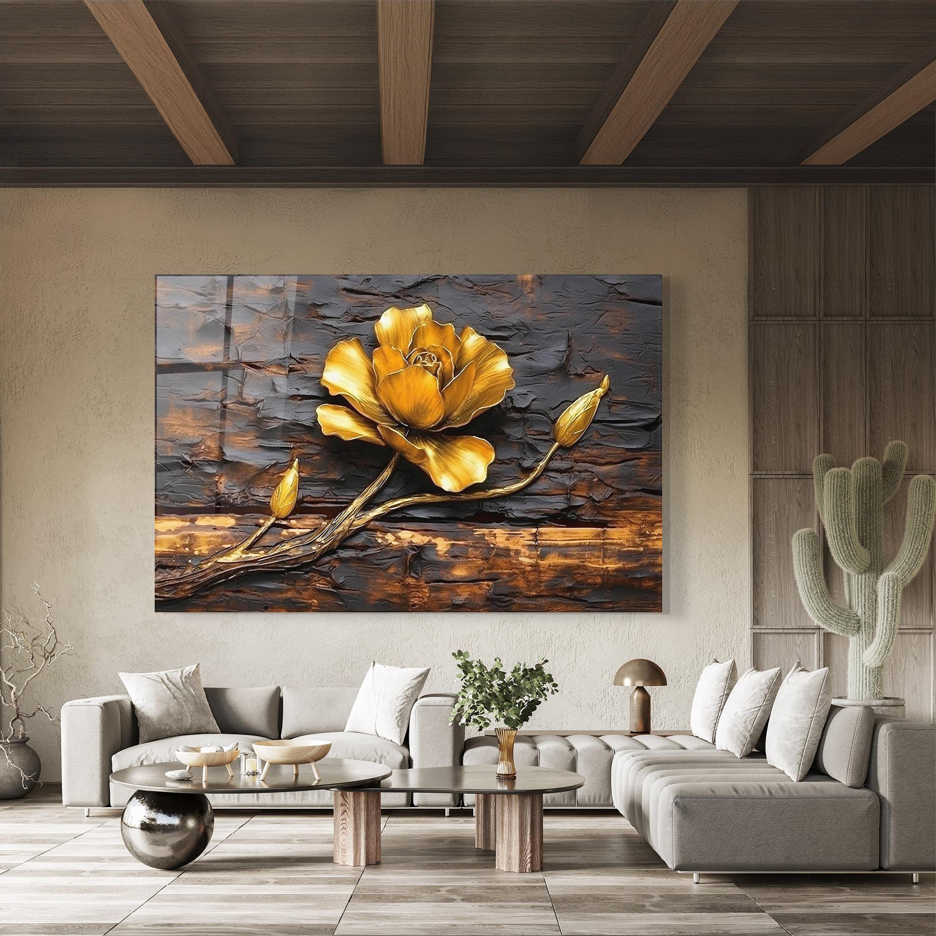 Üvegkép Golden Rose On Wood mockup 8