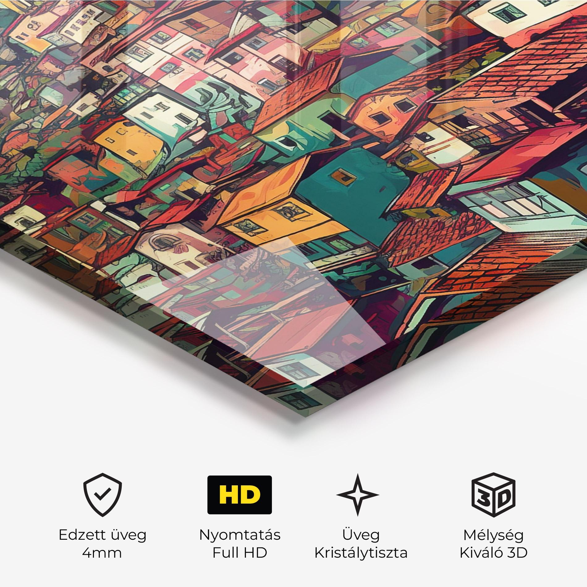 Üvegkép Old Houses Morning mockup 3