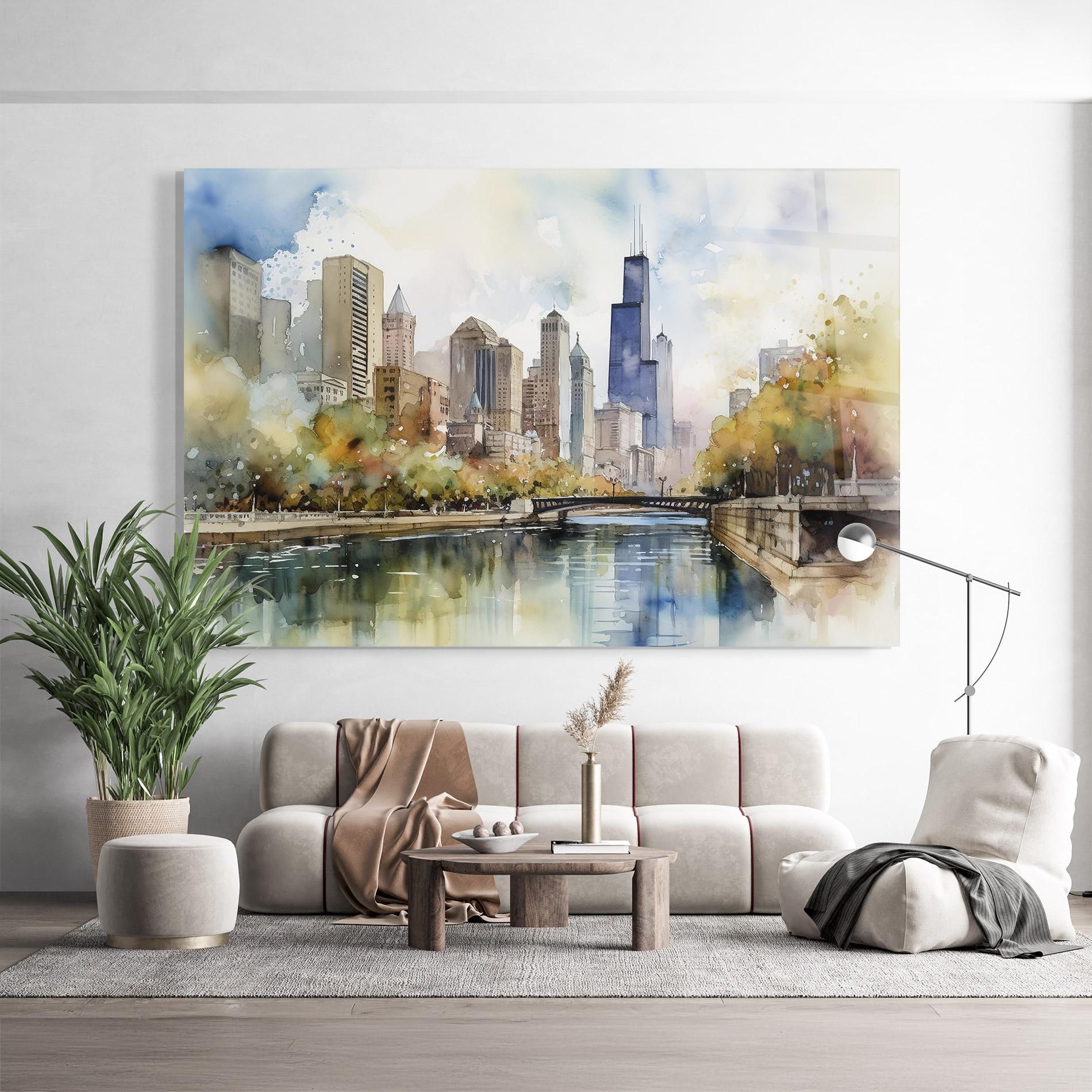 Üvegkép City Skyline Painting mockup 9