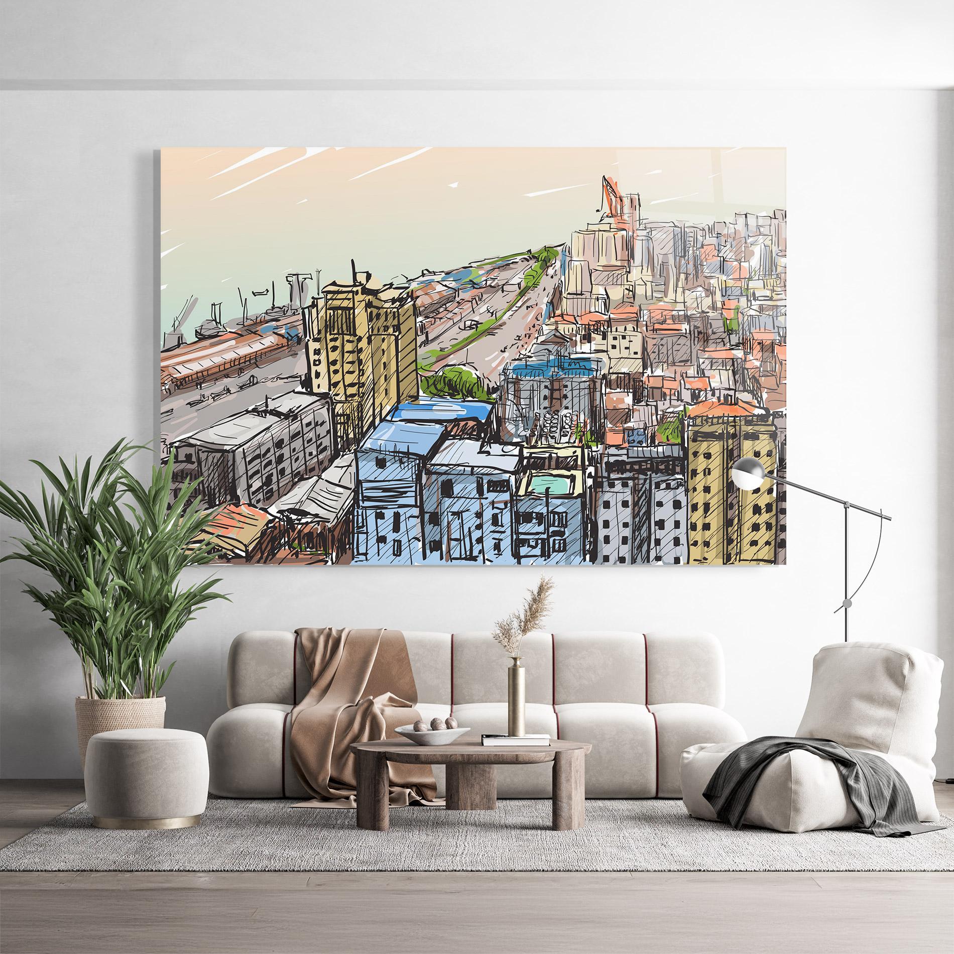 Üvegkép Colorful City Drawing mockup 9
